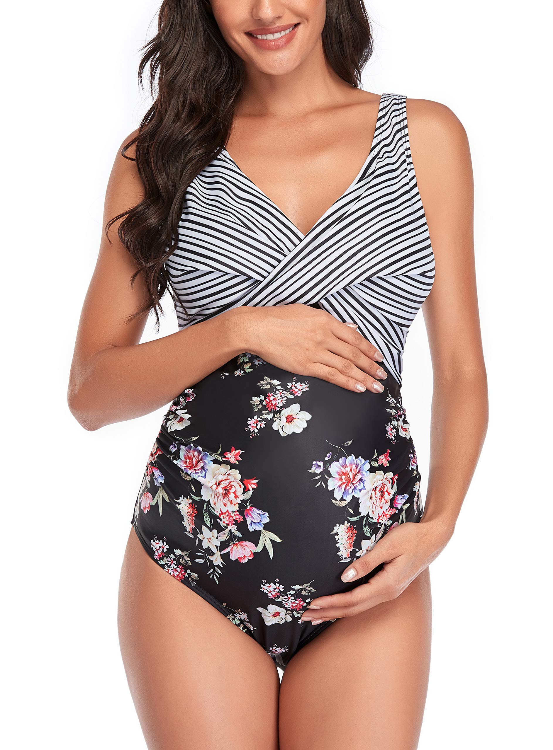 SUMMERSUNSHINE Maternity One Piece Swimwear - Front Cross Design Pregnancy Swimsuit & Bathing Suit for Expecting Moms | Perfect for Beach, Pool & Maternity Photoshoots