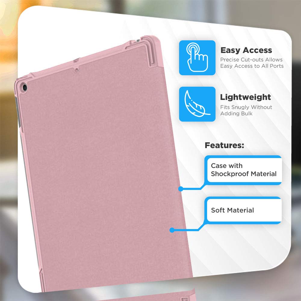Rome Tech Slim Folio Case for iPad 10.2 (8th/9th Gen 2019/2020 Models A2197/A2200/A2198/A2428/A2429/A2270/A2430) - Protective Cover with Smart Folding Stand - Lightweight iPad Case in Pink - Perfect for Work, School & Travel