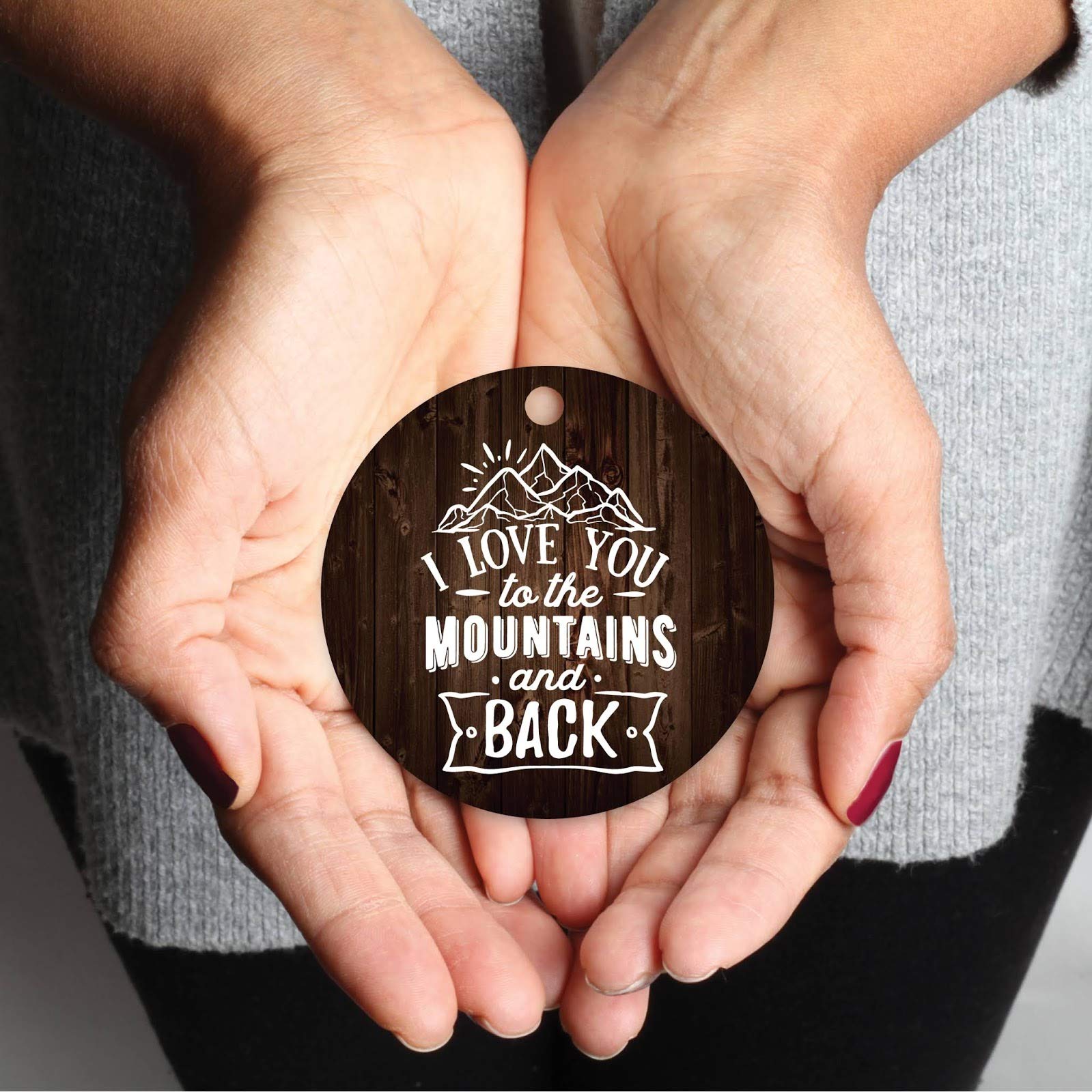 Rustic Wood & Metal Farmhouse Christmas Ornament - 'I Love You to The Mountains and Back' Keepsake - 1-Pack with Ribbon & Gift Bag - Perfect for Holiday Decor, Tree Trimming & Thoughtful Gifting
