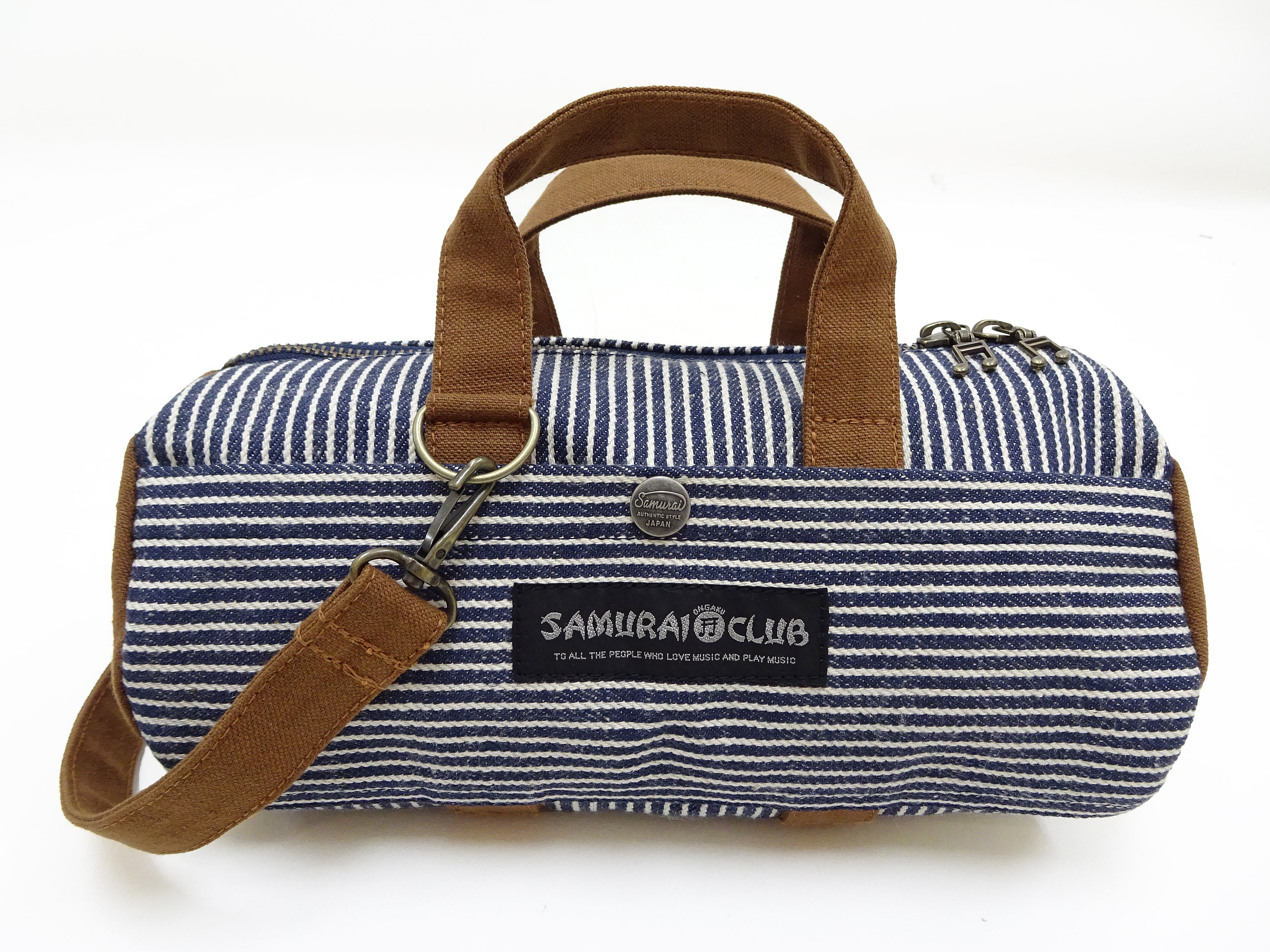 Samurai Jeans Mini Duffle Sling Bag for Men - Casual Hickory Stripe Denim Crossbody Pouch - Perfect for Travel, Gym & Everyday Use
