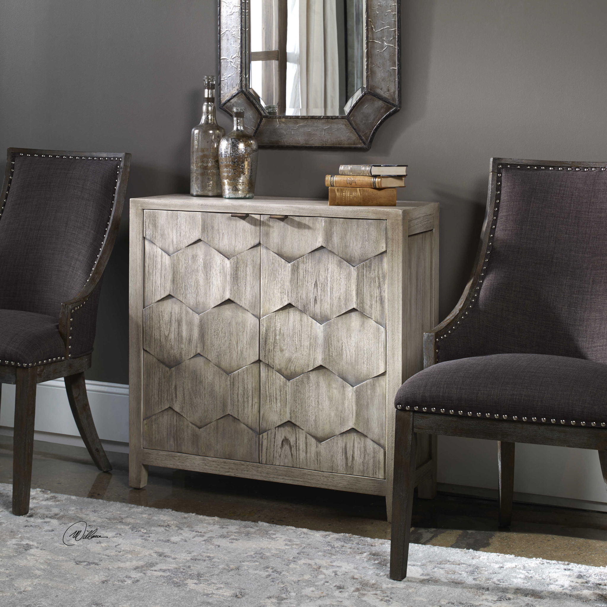Catori Smoked Ivory Console Cabinet - Modern Entryway Table with Storage for Hallway, Living Room & Bedroom Decor