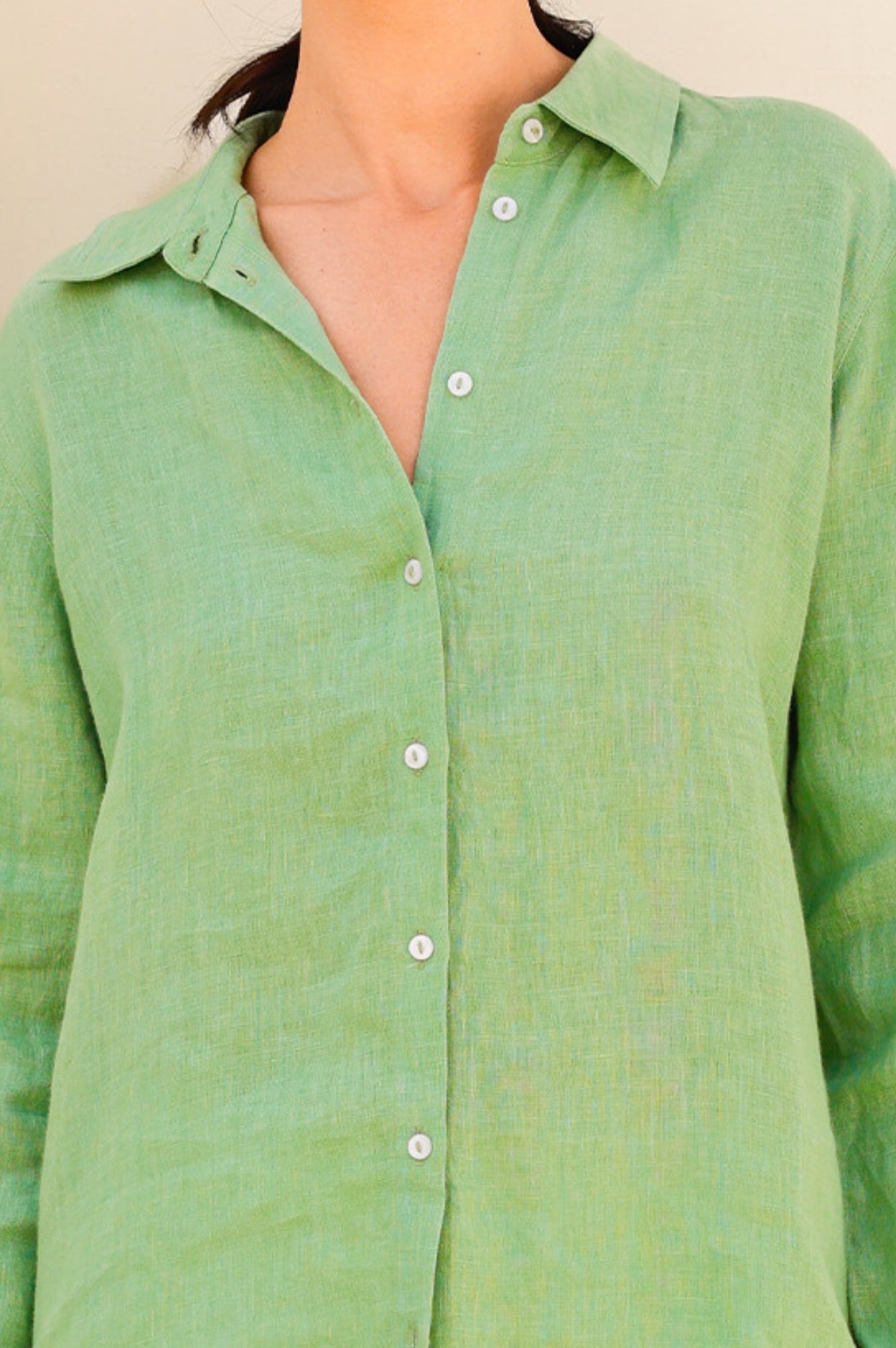 Women's Linen Shirt - Breathable & Lightweight Summer Top in Leaf Green | Casual Wear, Beach Outfit & Office Attire