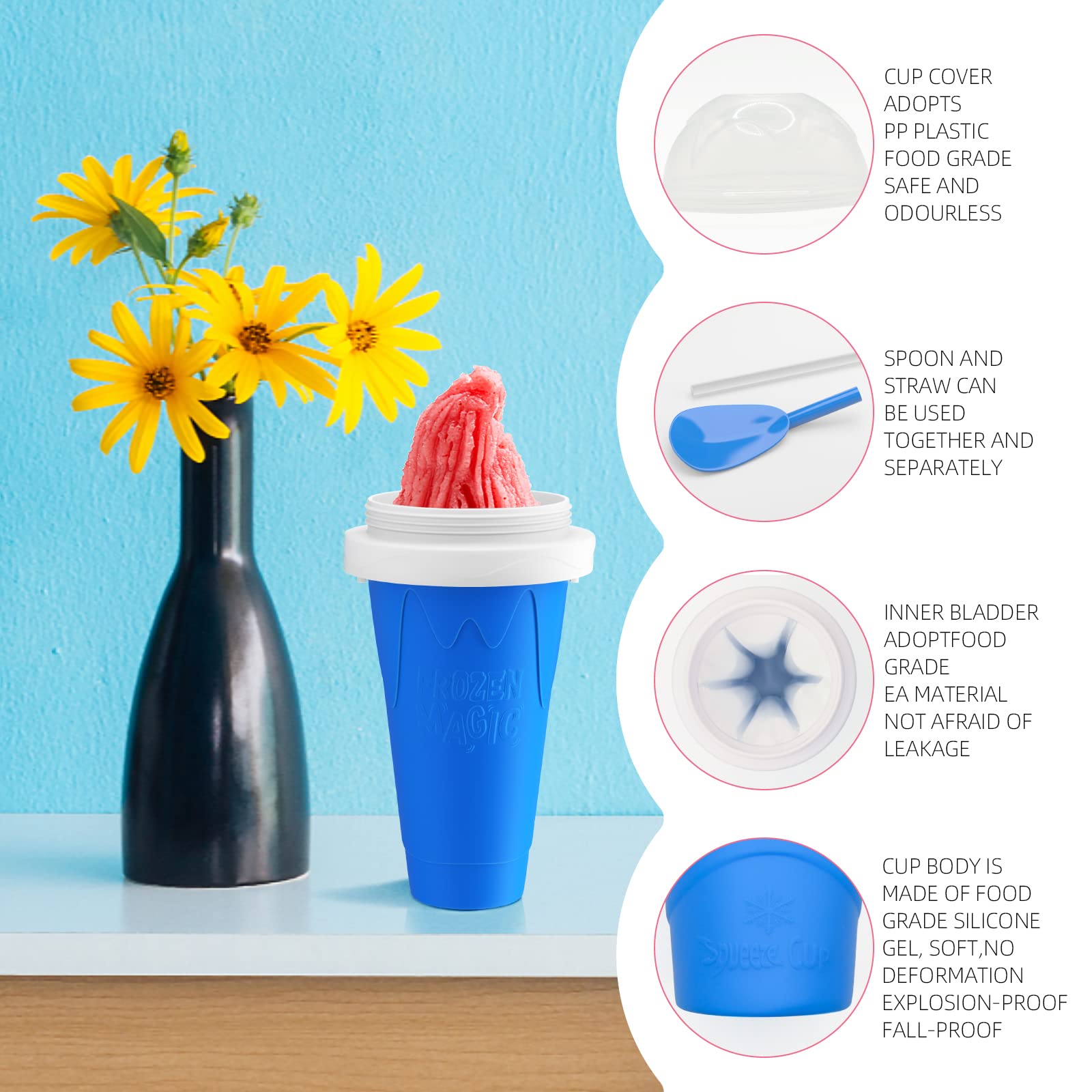 2 Pack Slushy Maker Cup - TikTok Viral Frozen Magic Squeeze Cup for Milkshakes & Smoothies | Freeze Cooling Mug for Summer Drinks (Green + Pink) | Perfect for Pool Parties, BBQs & Kids Treats