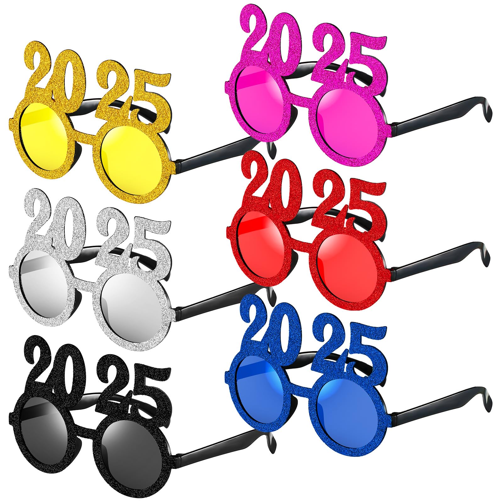 Konohan 6 Pairs 2025 Glasses - New Year's Eve Party Glasses with Glitter Numbers, Fun Photo Props & Sunglasses for Adults - Perfect for NYE Celebrations, Countdown Parties & Festive Gatherings
