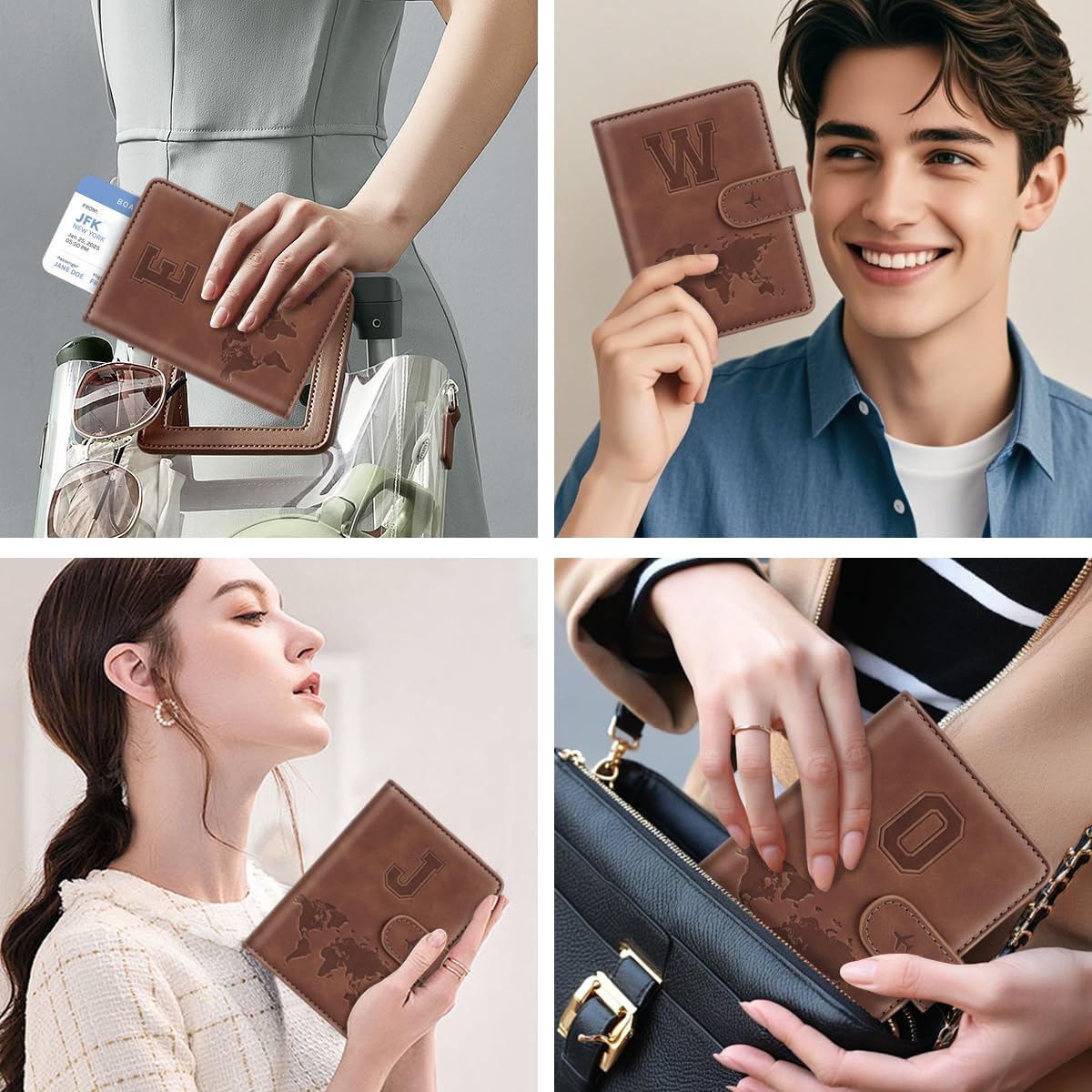 Personalized RFID Blocking Passport Holder Wallet Cover - Letter A-Z Monogram Travel Wallet Case for Women & Men (Brown) - Perfect for Air Travel, International Trips & Document Protection