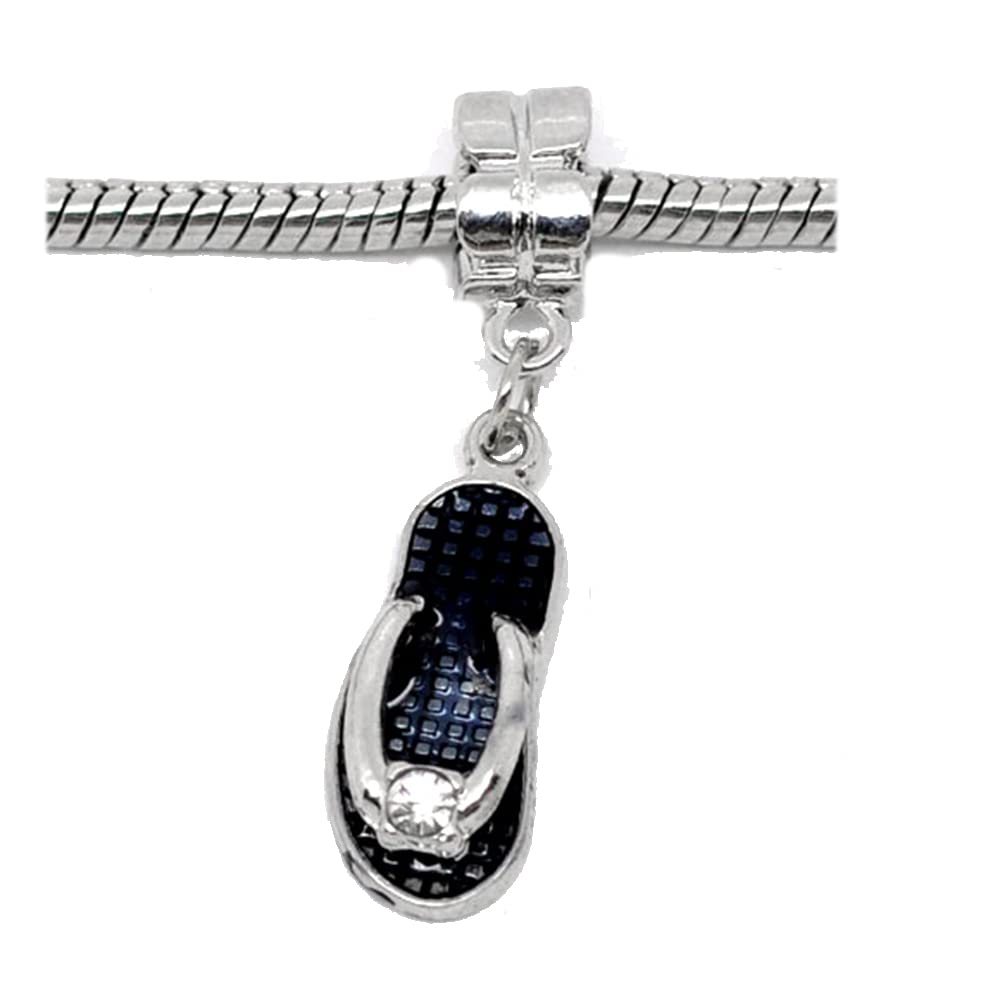 Sparkly Black Rhinestone Bead Charm Sandals - Sexy Dangle Charms for Snake Chain Bracelets | Perfect for Beach Parties, Summer Fashion & Jewelry Making