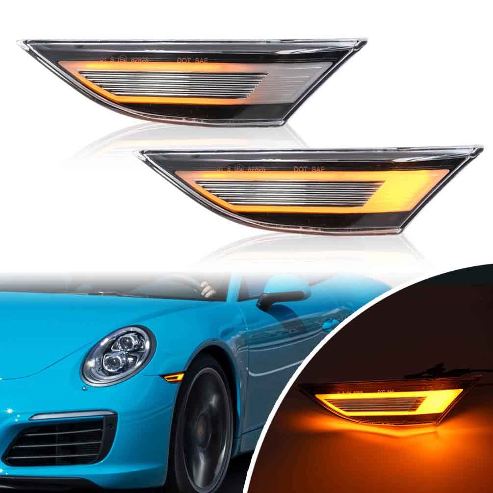 NJSBYL LED Side Marker Light Kit for Porsche 911 991.1 Carrera Cayman Boxster - Clear Lens Amber LED Front Turn Signal Lights - Perfect for Night Driving & Car Customization