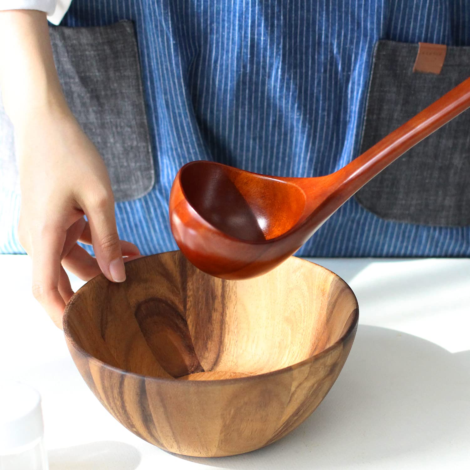 MANMUL Sangjeom Wooden Serving Ladle - Natural Kitchen Utensil for Soup, Stew & Sauce - Perfect for Cooking, Serving & Home Decor