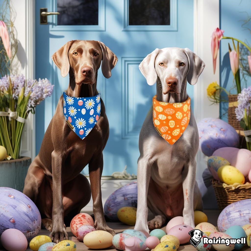 Easter Dog Bandanas 2 Pack - Reversible Holiday Bandana for Small to Medium Dogs - Premium Durable Fabric - 4 Cute Spring Patterns for Boy and Girl Pets - Perfect for Easter Celebrations, Spring Walks, and Photo Shoots