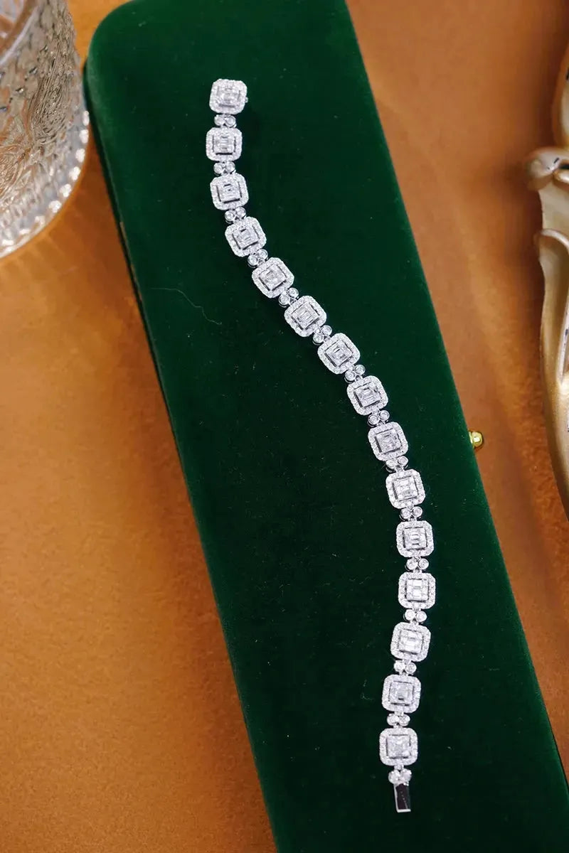 18K White Gold Luxury Square Bracelet for Women - 4.0 Carat Real Natural Diamond Tennis Bracelet | Elegant Party Jewelry Gift for Anniversary, Wedding & Special Occasions