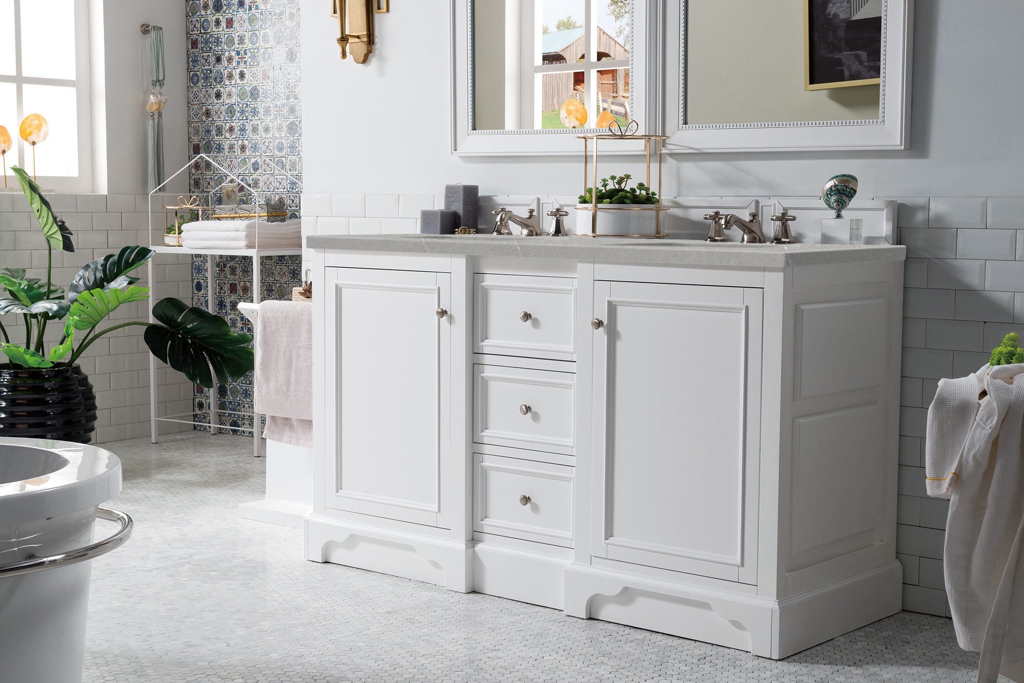 De Soto 60-Inch Double Vanity with 3CM Eternal Serena Quartz Top in Bright White - Perfect for Modern Bathroom Renovations & Master Suite Upgrades