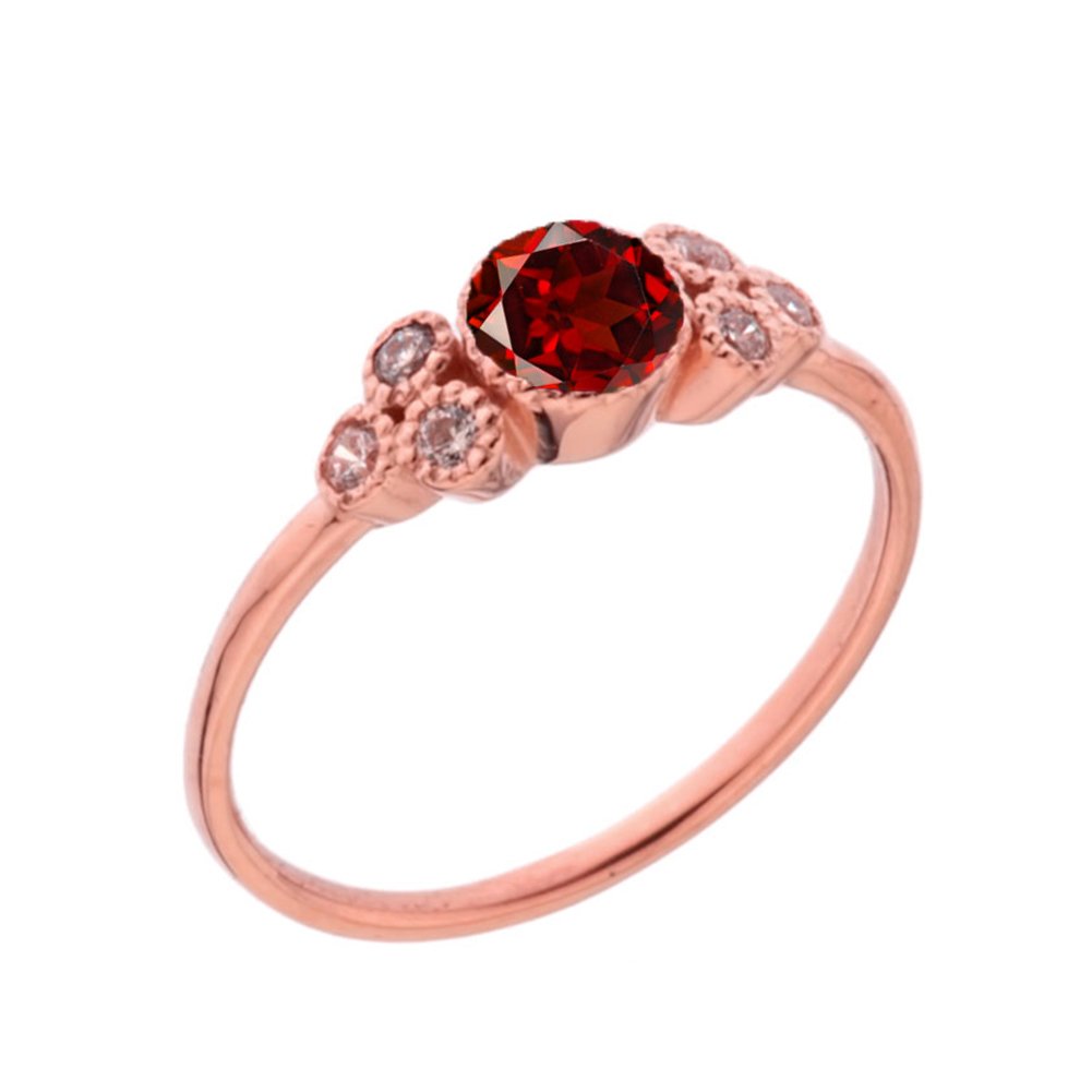 14k Rose Gold Garnet Floral Cluster Promise Ring with White Topaz - Elegant Jewelry for Women, Perfect for Anniversaries, Engagements & Romantic Gifts
