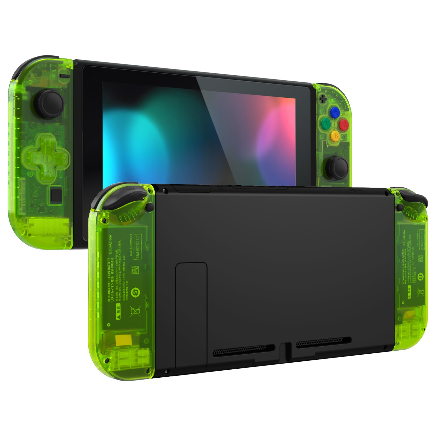 eXtremeRate D-Pad Replacement Shell Case with Buttons for Nintendo Switch Joy-Con - Clear Lime Green | Full Set for DIY Repair & Customization | Perfect for Gaming Enthusiasts & Switch Modders