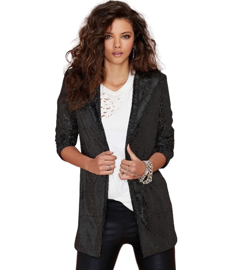 Elegant Sequin Blazer Jacket for Women - Open Front Lightweight Sparkling Stage Coat - Perfect for Parties, Performances & Special Occasions
