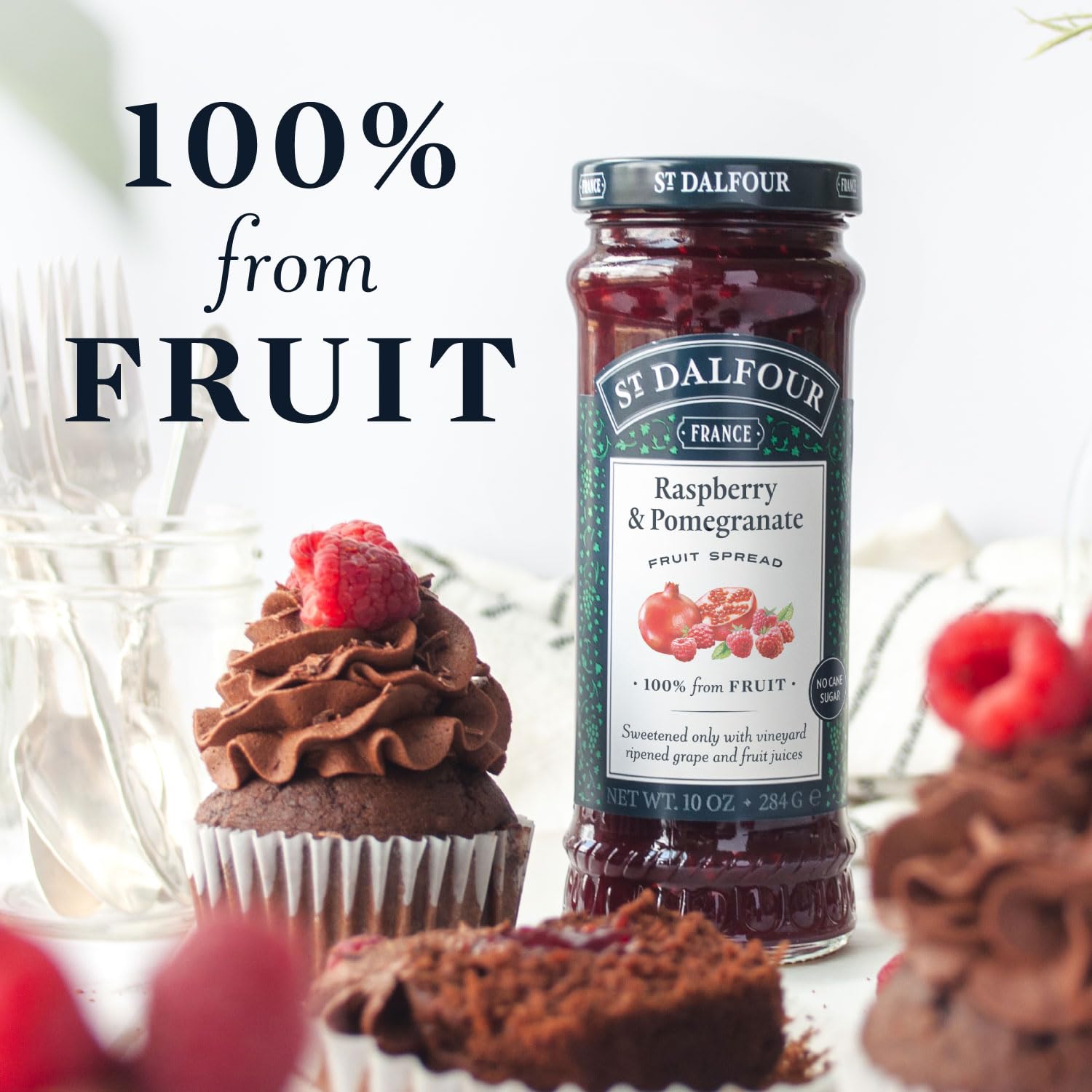 St. Dalfour Raspberry & Pomegranate Fruit Spread - 10oz Jar - 100% Natural Fruit, No Added Sugar, Non-GMO, Vegan, Gluten-Free - Perfect for Toast, Yogurt, Pancakes & Healthy Snacks