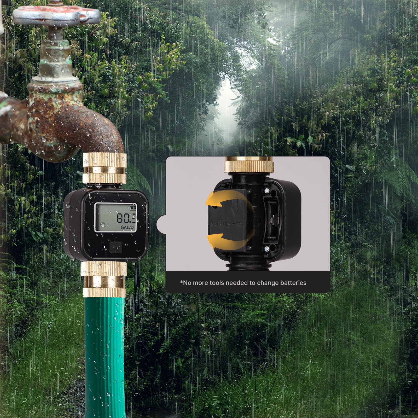 MOES Digital Water Flow Meter with Brass Inlet & Metal Thread - Accurate Gallon/Liter Measurement for RV Water Tanks, Garden Hose, Lawn Sprinkler & Nozzle Sprayer | Perfect for Outdoor Watering, Irrigation Monitoring & Fluid Consumption Tracking