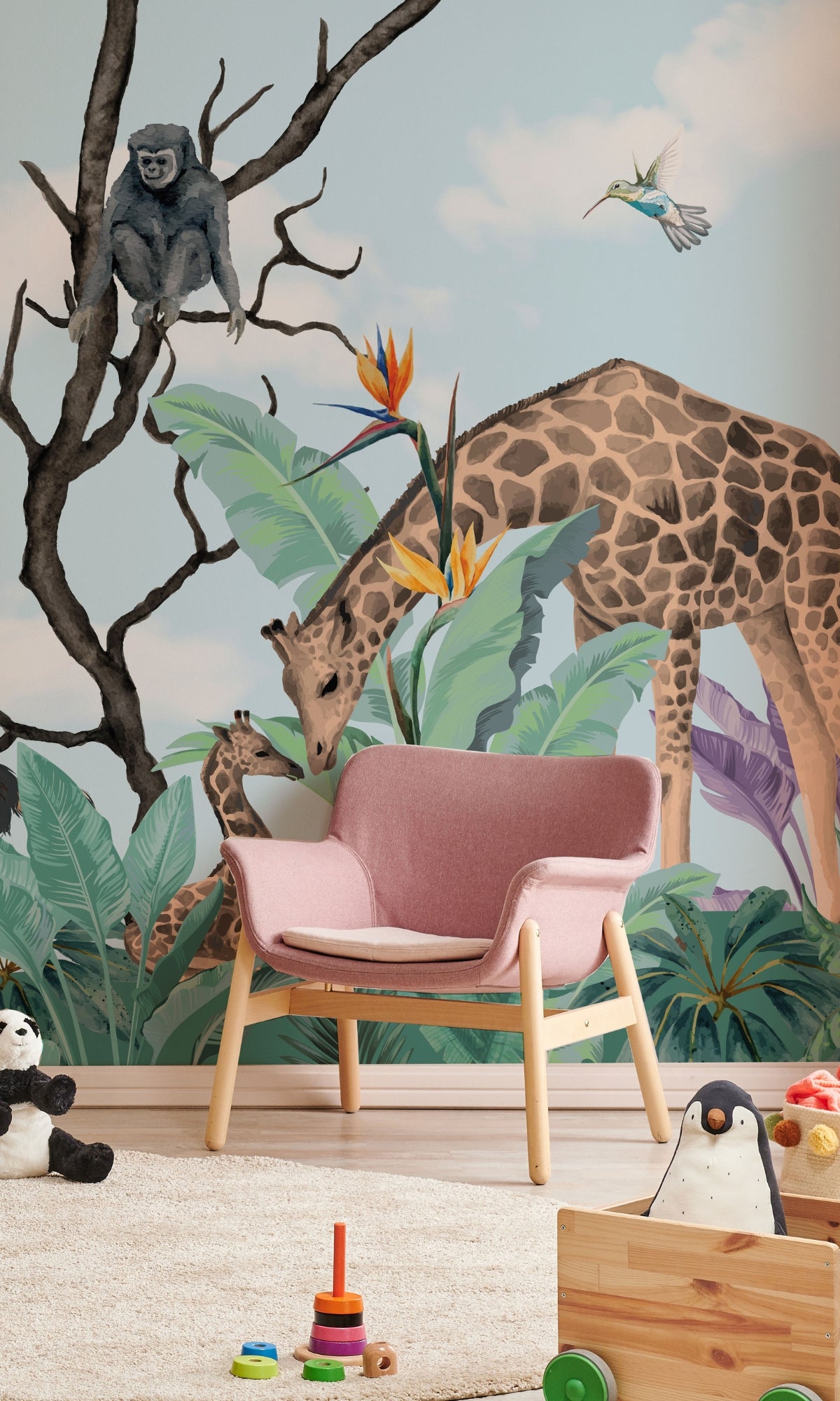 Colorful Cute Forest Animals Mural Wallpaper M1351 Sample - Perfect for Nursery, Kids Room Decor & Playroom Wall Covering