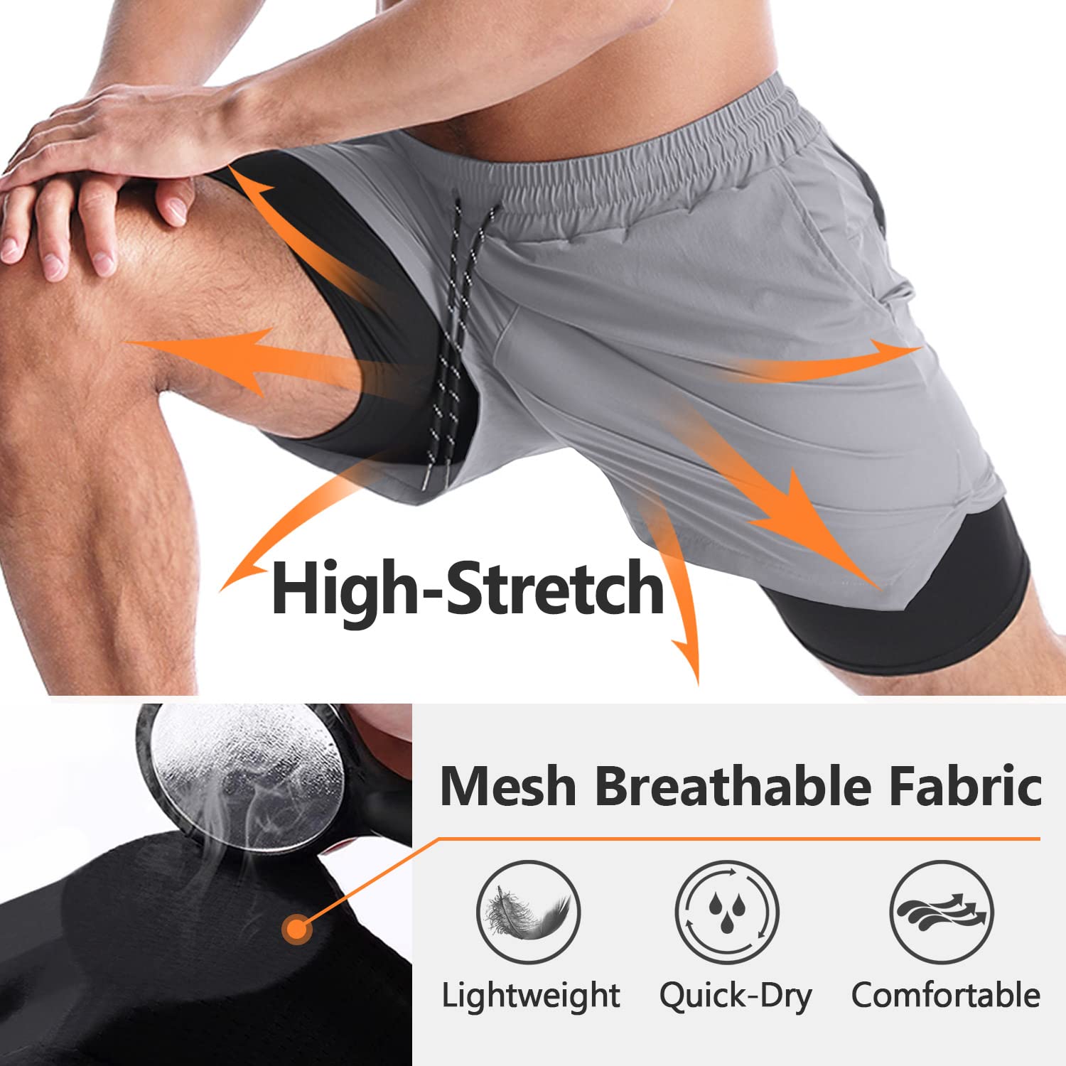 Aolesy Men's 2-in-1 Running Shorts - 5