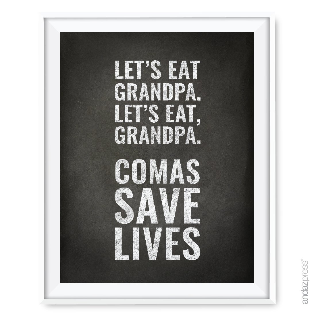 Teacher Appreciation Wall Art - 8.5x11 Inch Chalkboard Print with Funny Grammar Quote 'Let's Eat Grandpa' - Perfect Graduation & Back to School Gift - 1-Pack Unframed Poster for Classroom Decor, Office or Home Schooling
