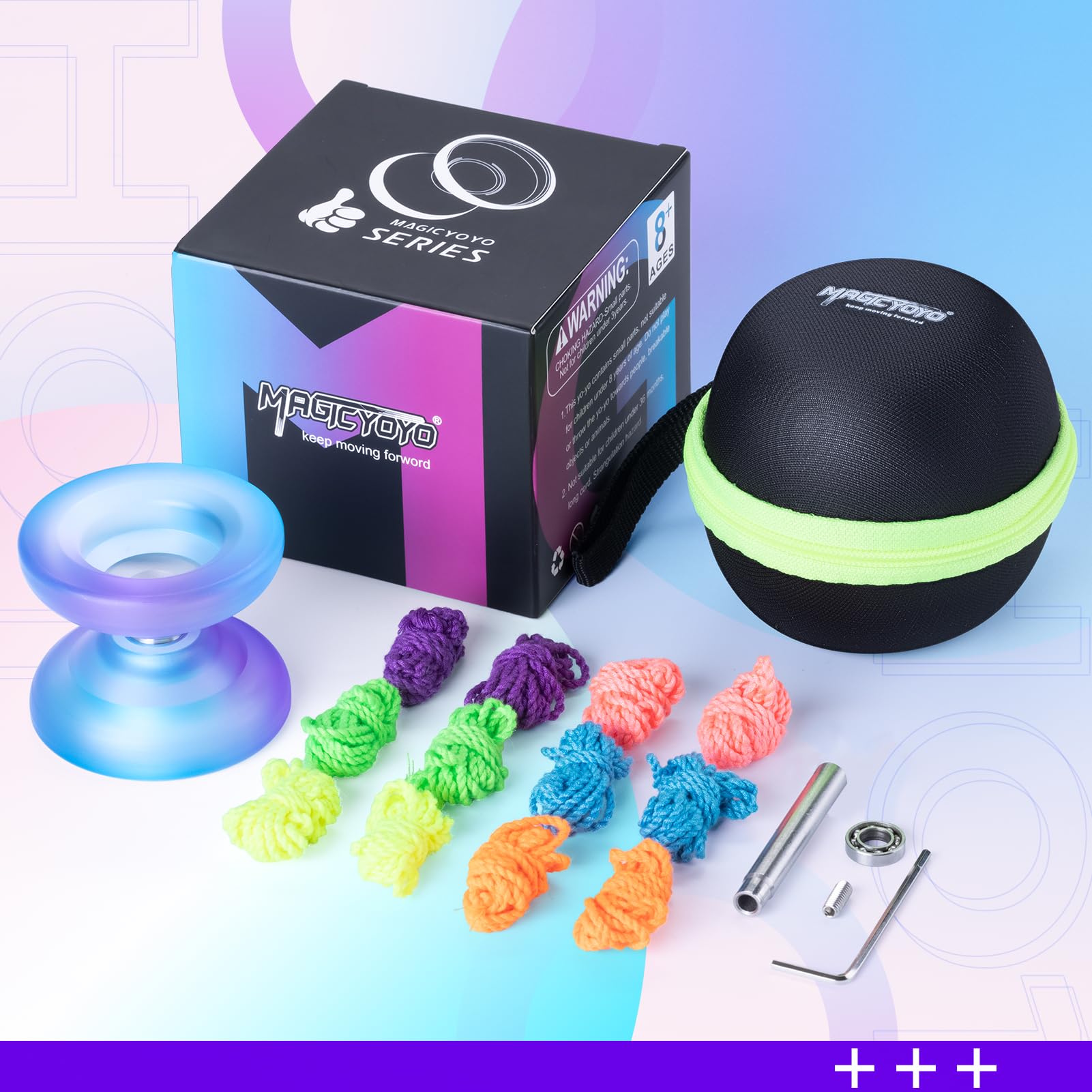 MagicYoYo H01 Professional Unresponsive Yoyo for Finger Spin Tricks - Includes Responsive Bearing Kit, Storage Bag & 12 Strings (Blue Purple) - Perfect for Advanced Players & Competition Practice