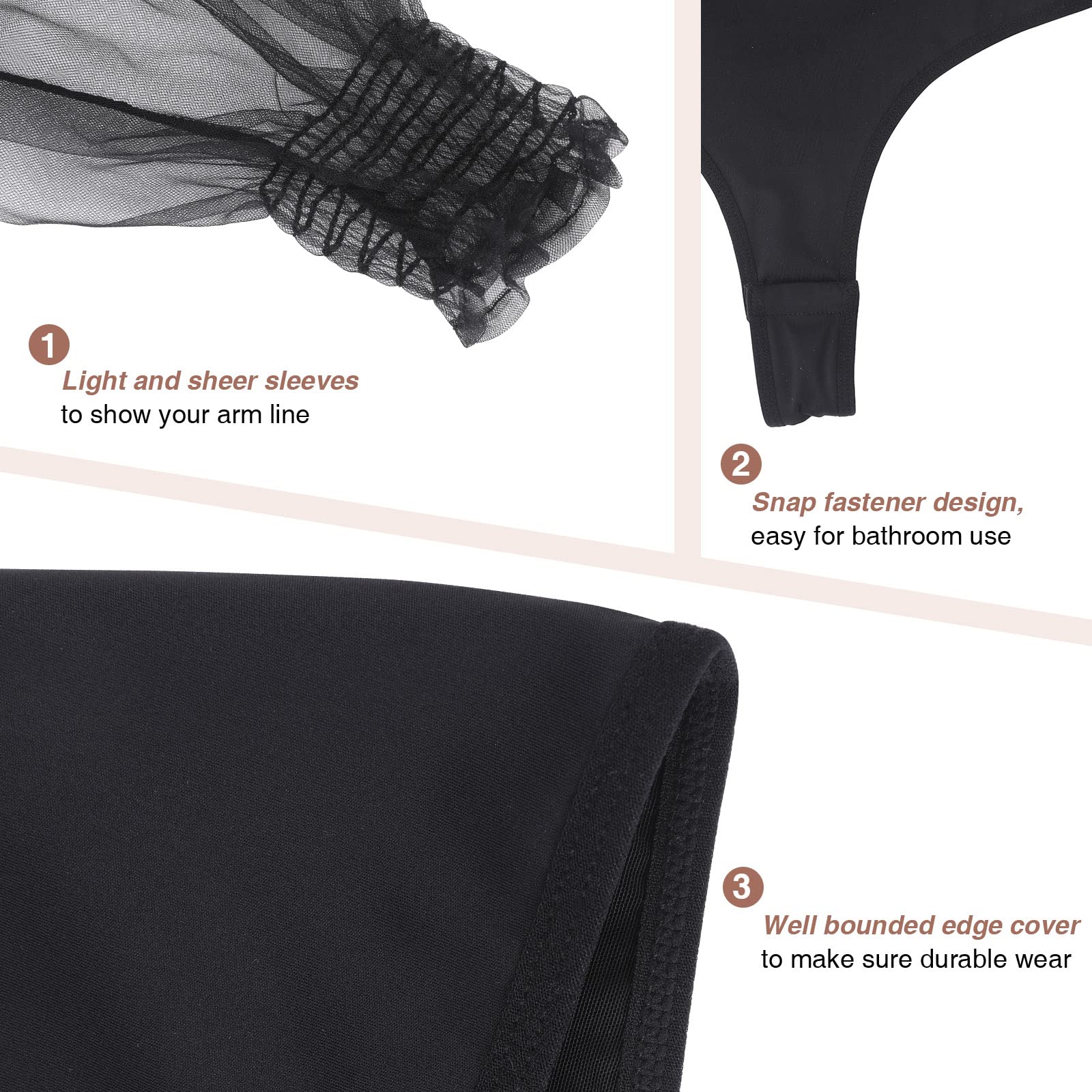 FeelinGirl Women's Tummy Control Seamless Bodysuit - Long Puff Sleeve Fashion Thong Top for Shapewear & Layering | Perfect for Office Wear, Date Nights & Special Occasions