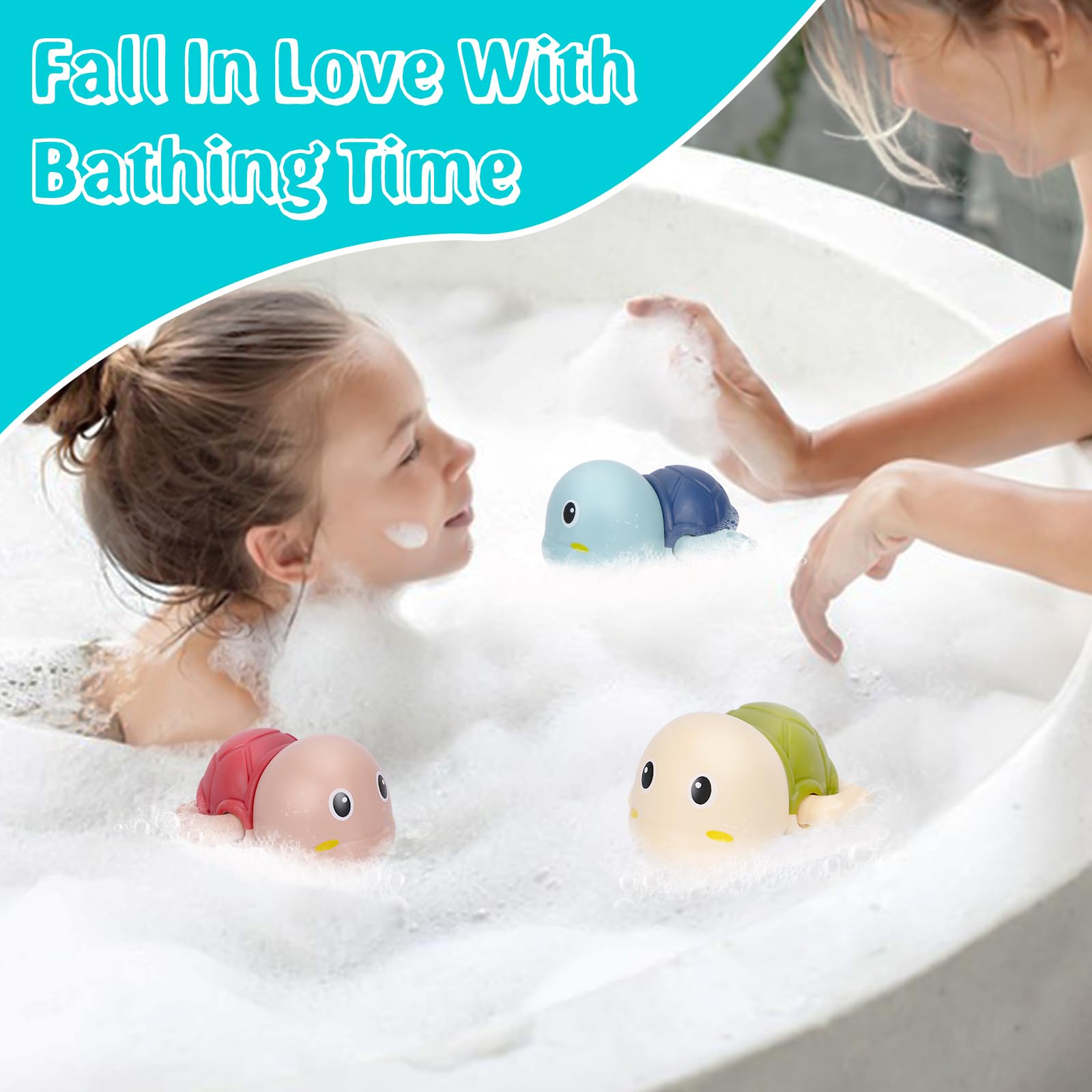 **3 Pack Cute Wind-Up Turtle Bath Toys for Toddlers - Floating Swimming Bathtub & Pool Toys for Boys & Girls Ages 1-4 - Perfect Baby Shower Gift & Fun Bath Time Play**