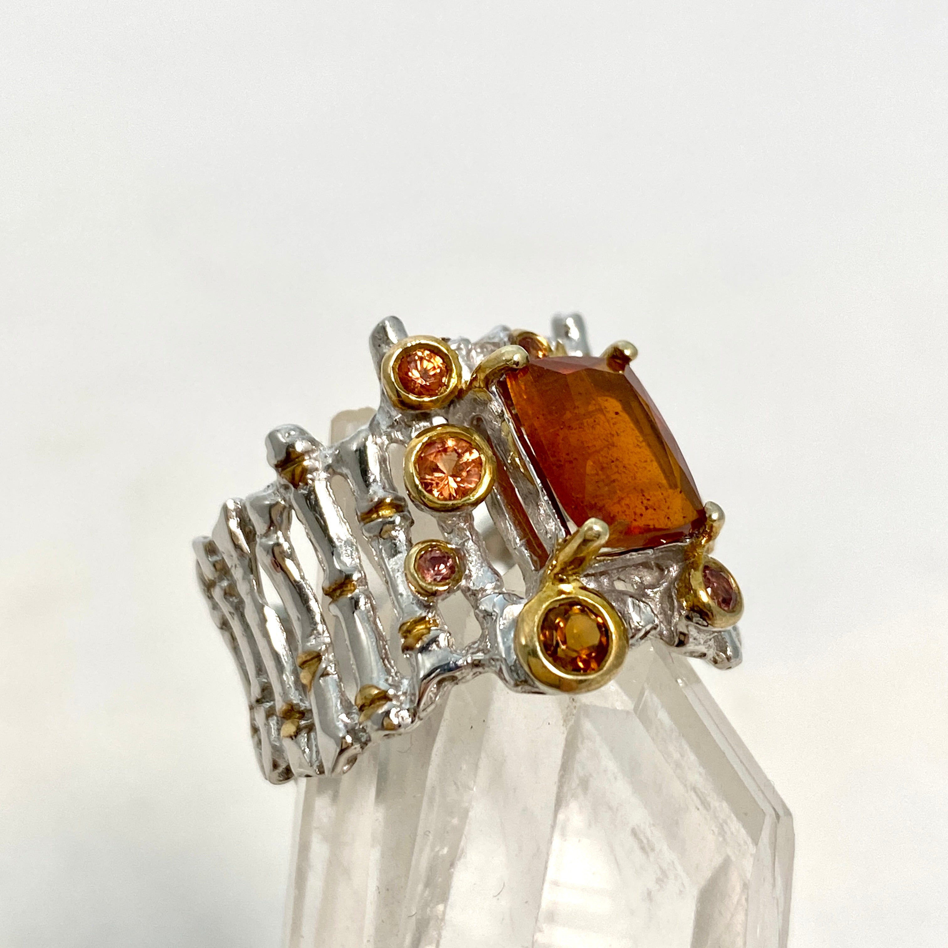 Orange Kyanite Cushion Cut Ring with Tourmaline & Sapphire - Size 8 - Designer Jewelry for Women | Perfect for Weddings, Anniversaries & Special Occasions