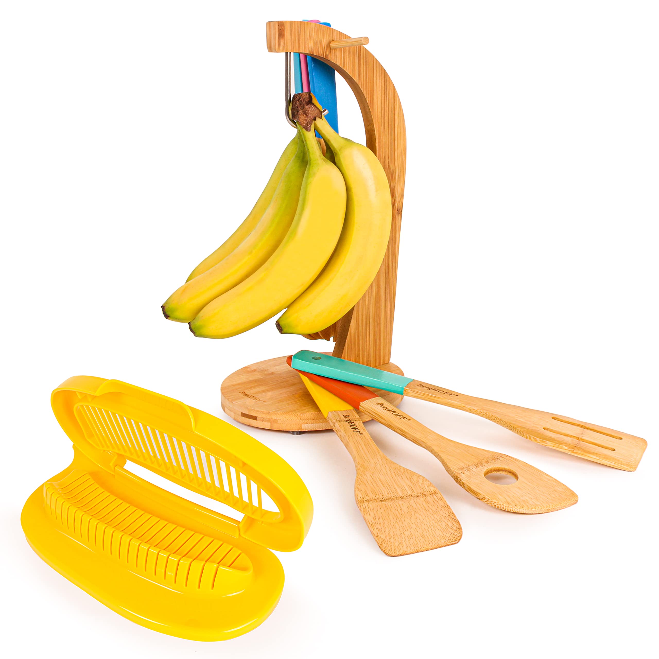 BergHOFF Banana Hanger and Cutter Set - 3-Piece Multicolor Kitchen Organizer for Fruits, Vegetables & More | Perfect for Pantry, Countertop, and Kitchen Storage Organization