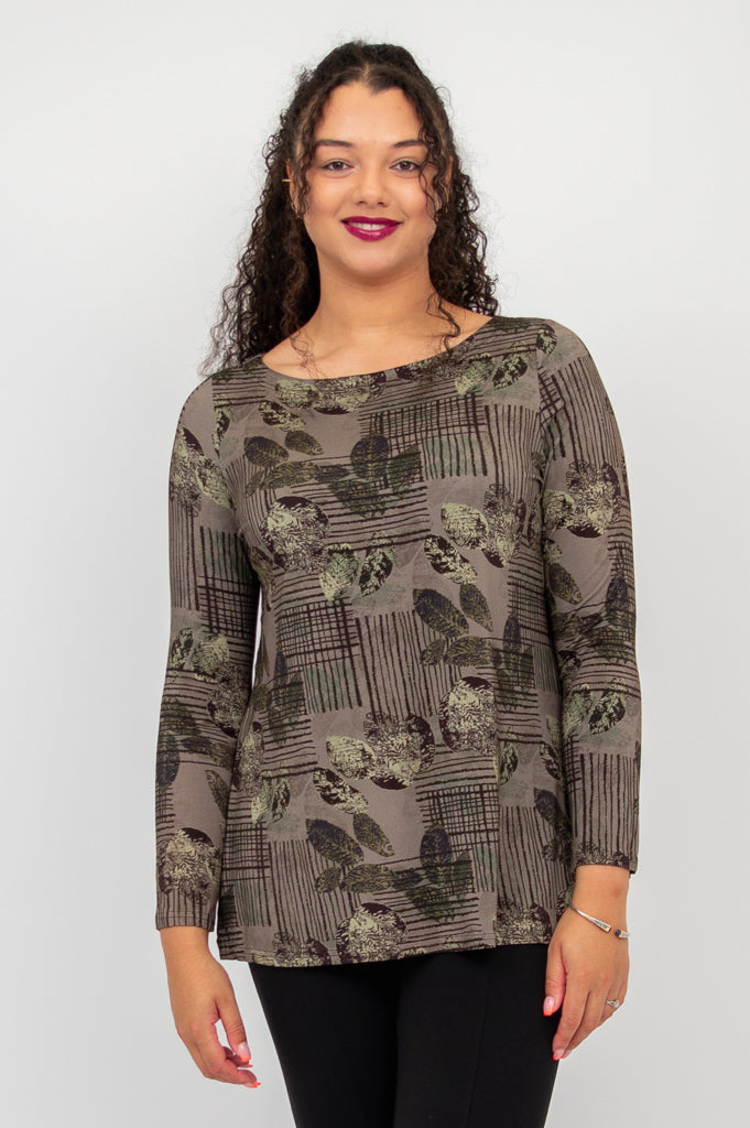 Stylish Cheerful Tunic with Fall Sketch Print - Soft Bamboo Fabric - Perfect for Autumn Outfits & Casual Wear