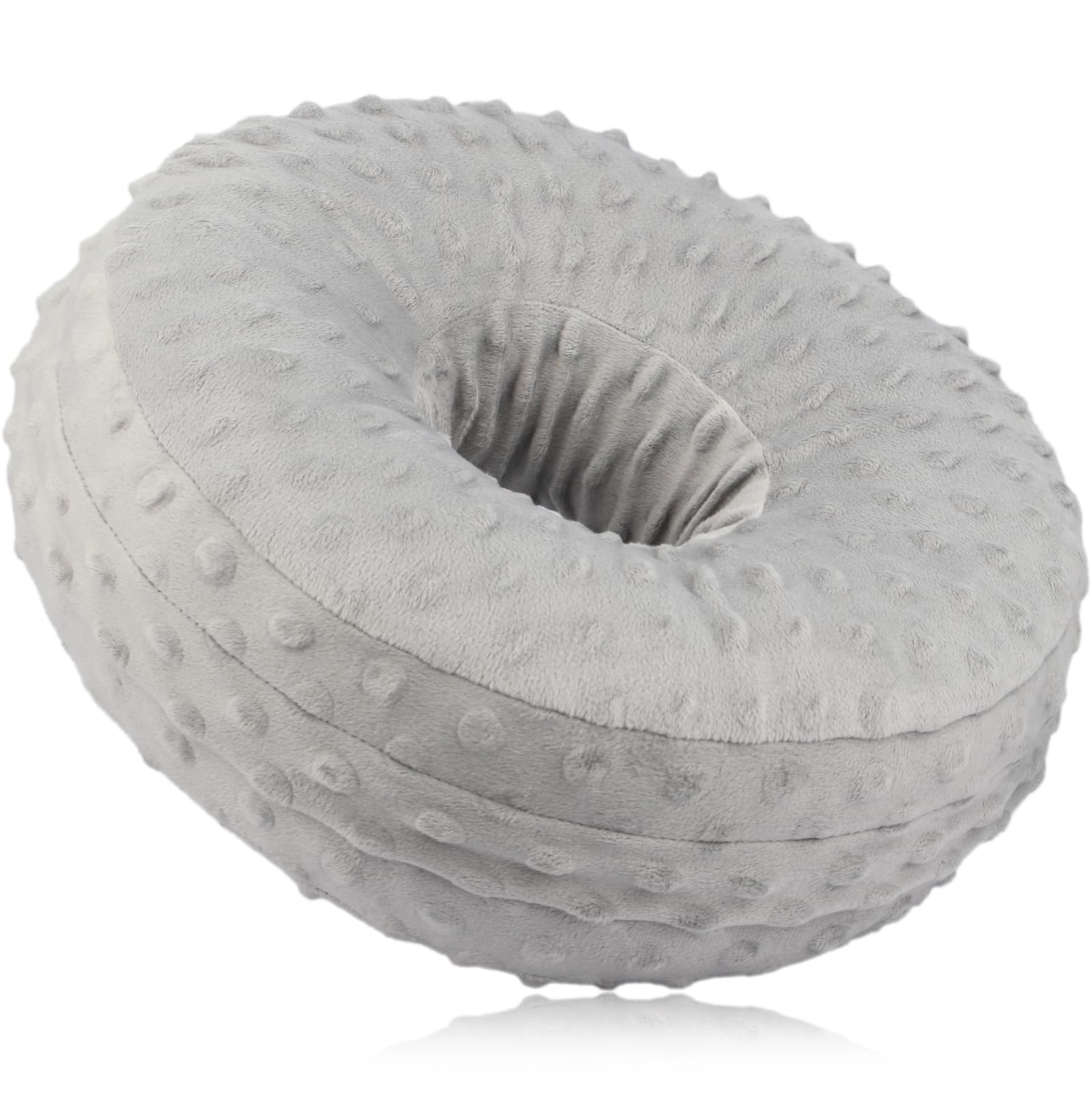 Ear Piercing Pillow for Side Sleepers - Soft Minky Dot Donut Pillow with Washable Cover for Ear Pain Relief & Pressure Sores Prevention - Light Gray - Perfect for Post-Piercing Care, Tummy Time & Comfortable Sleeping