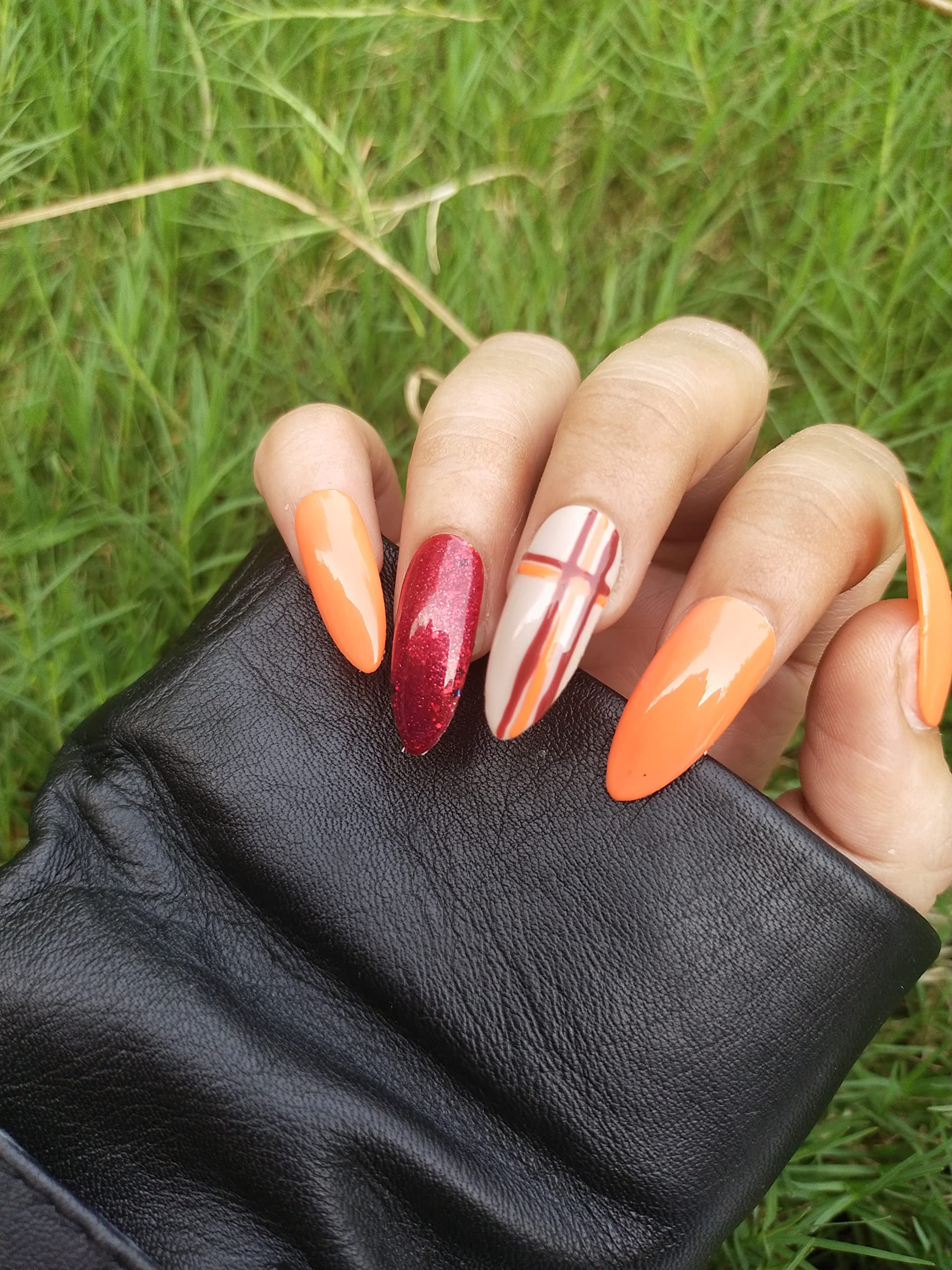 Reusable Handmade Artificial Nails - 10 Piece Orange Fall Nails (Extra Small) | Natural-Looking Press On Nails for Halloween, Thanksgiving & Autumn Parties | Easy DIY Manicure at Home