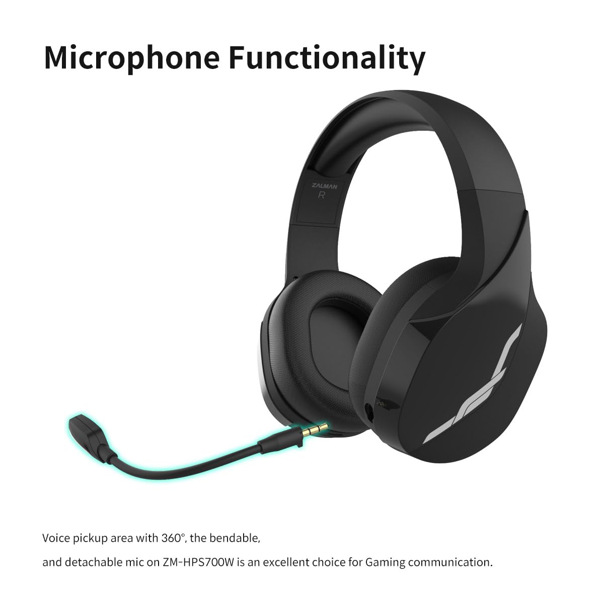 Zalman HPS700 Archer Wireless Gaming Headset with Detachable Mic, LED Indicator, USB-C Charging & Memory Foam Ear Cushions - Perfect for PC Gaming, Music Streaming & Online Meetings (Black)