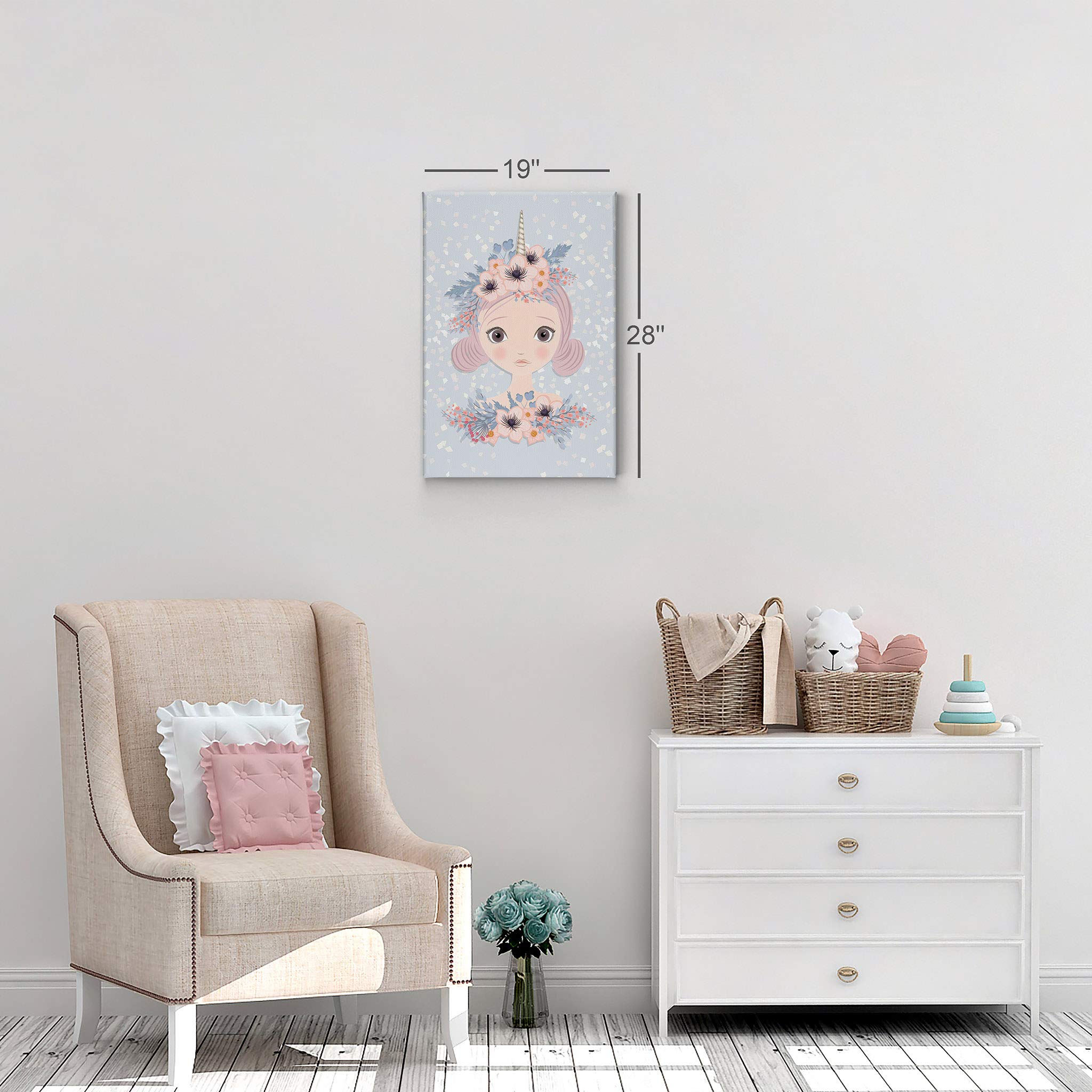 Smile Art Design Unicorn Girl and Flowers Canvas Wall Art - Blue Nursery Decor, Kids Room Decor, Baby Gift - Ready to Hang 22x15 Inch - Made in USA | Perfect for Girls' Bedroom, Playroom & Birthday Presents