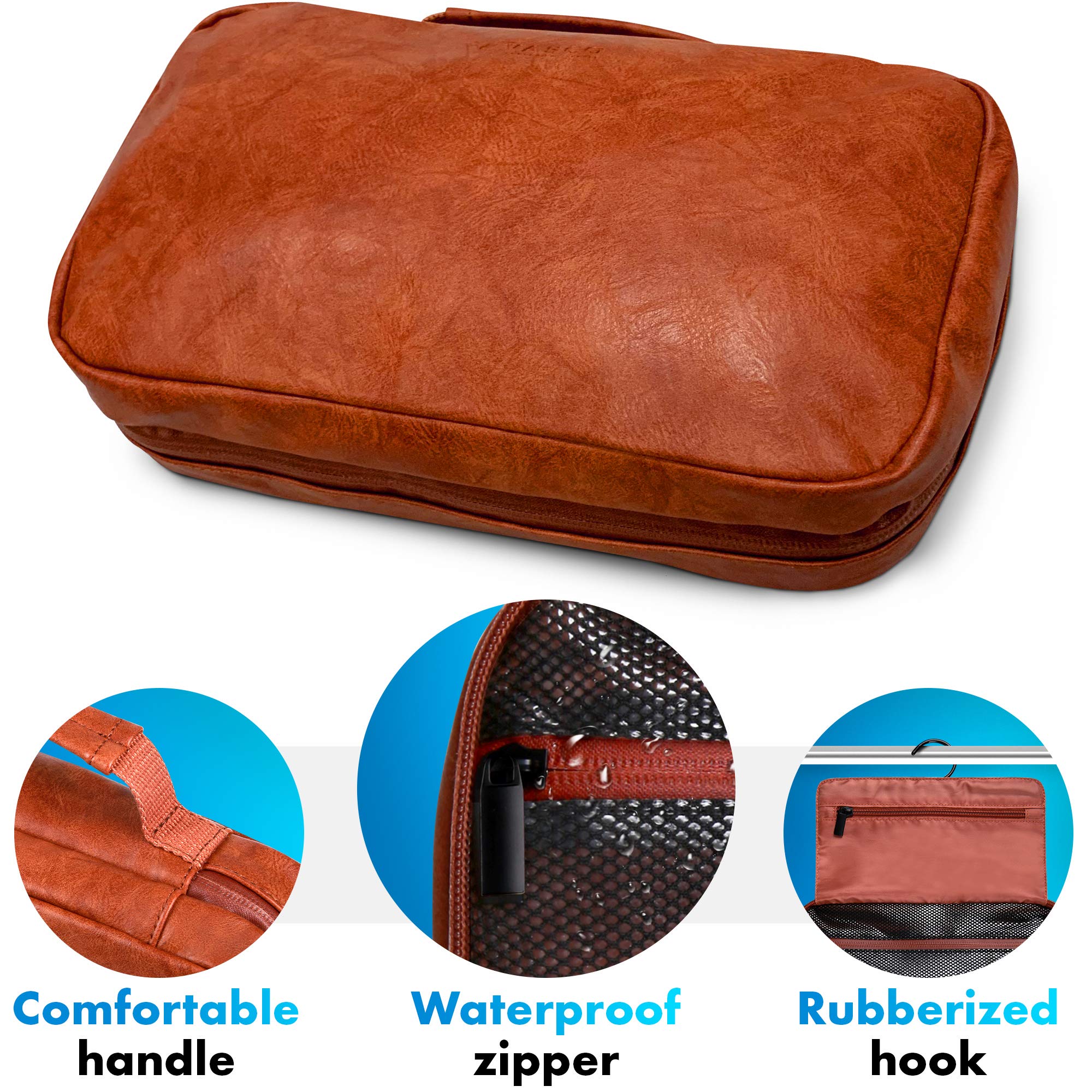 VASCO Water-Resistant Hanging Toiletry Bag for Women & Men - Eco Leather Travel Organizer with Multiple Pockets, Perfect for Camping, Gym & Business Trips