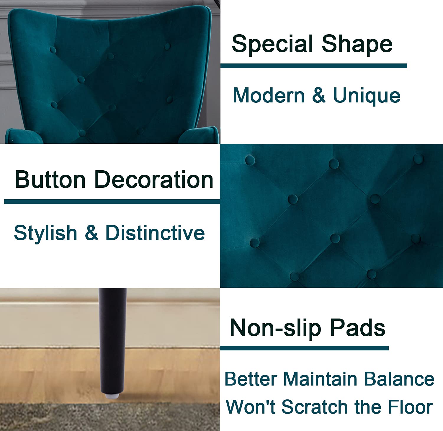 Baysitone Modern Velvet Accent Chair - High Back Comfortable Lounge Chair for Living Room, Bedroom & Office - Upholstered Compact Leisure Side Chair in Teal Blue - Perfect for Reading Nook, Small Spaces & Home Decor