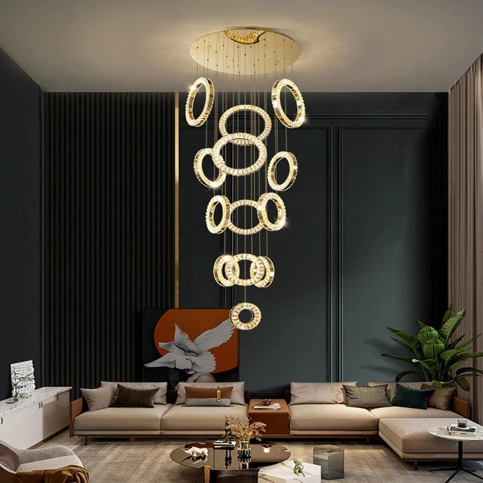 Dimmable Crystal Chandelier Ceiling Light - Modern Elegant Ring Design for Staircase, Hallway & Entryway Lighting