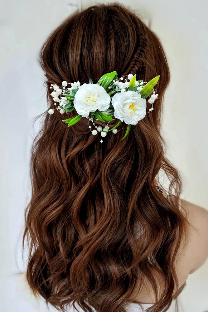 Artificial Flower Pearl Comb Hair Clip - Elegant White Hair Accessories for Women & Girls (Hair Pin, Side Juda Pin) | Perfect for Weddings, Parties & Special Occasions