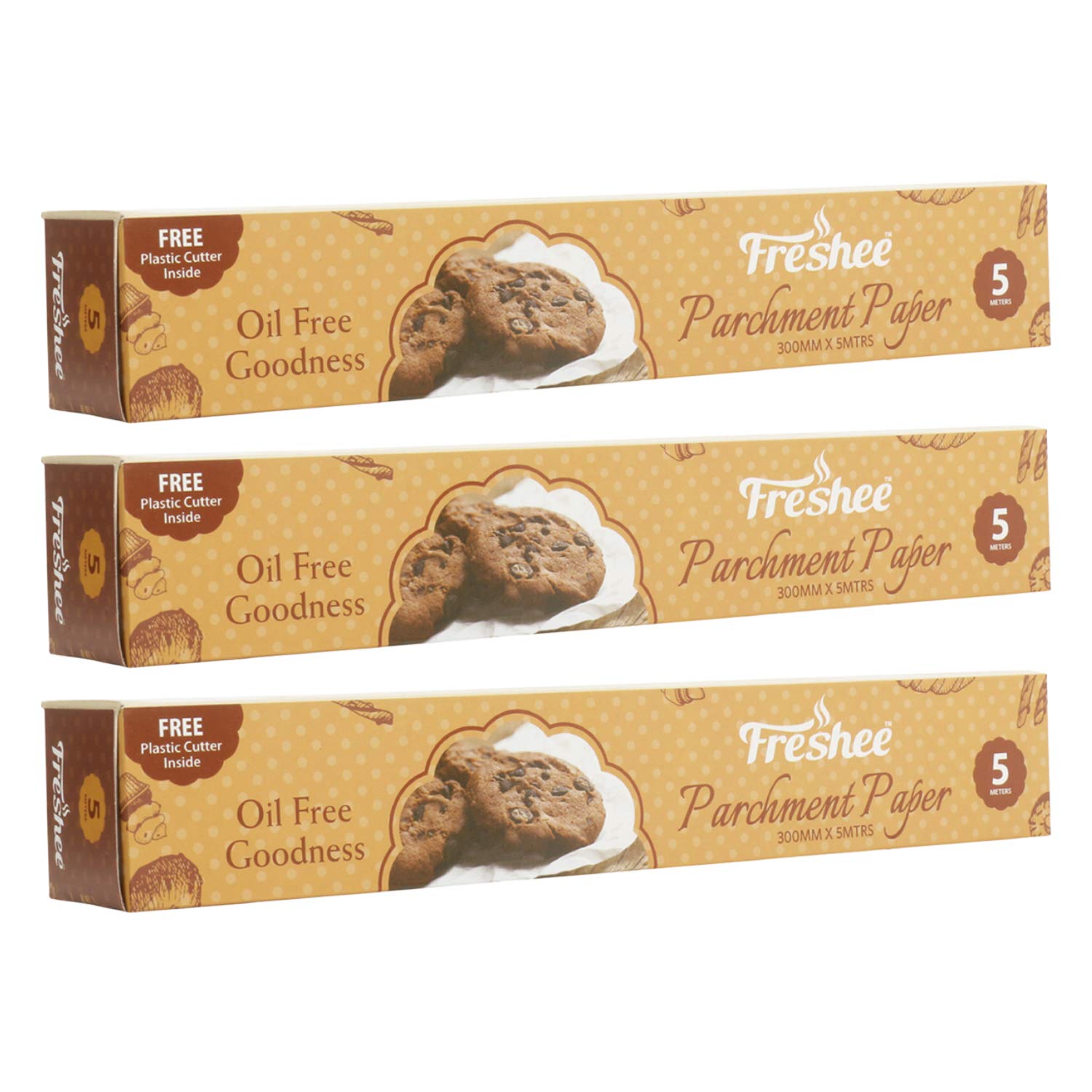 Freshee Parchment Paper Roll 5m x 300mm - Pack of 3, Non-Stick Baking Paper for Cooking, Grilling & Food Wrapping | Microwave & Oven Safe | Perfect for Baking, Roasting & Meal Prep