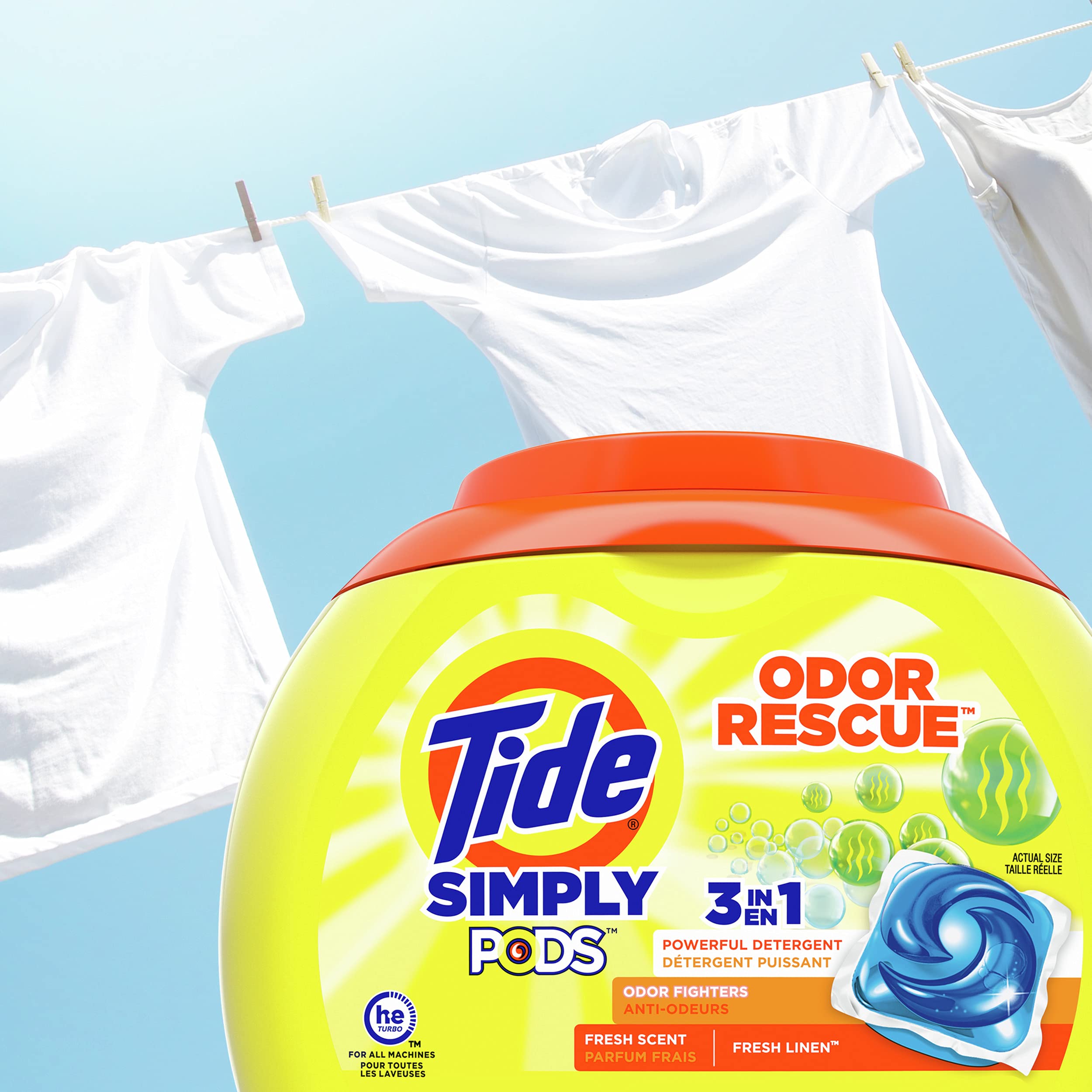 Tide Simply Pods Odor Rescue Liquid Laundry Detergent Pacs - 55 Count | 3-in-1 Powerful Laundry Detergent with Fresh Scent | Removes Tough Odors & Stains | Perfect for Gym Clothes, Workout Gear & Activewear