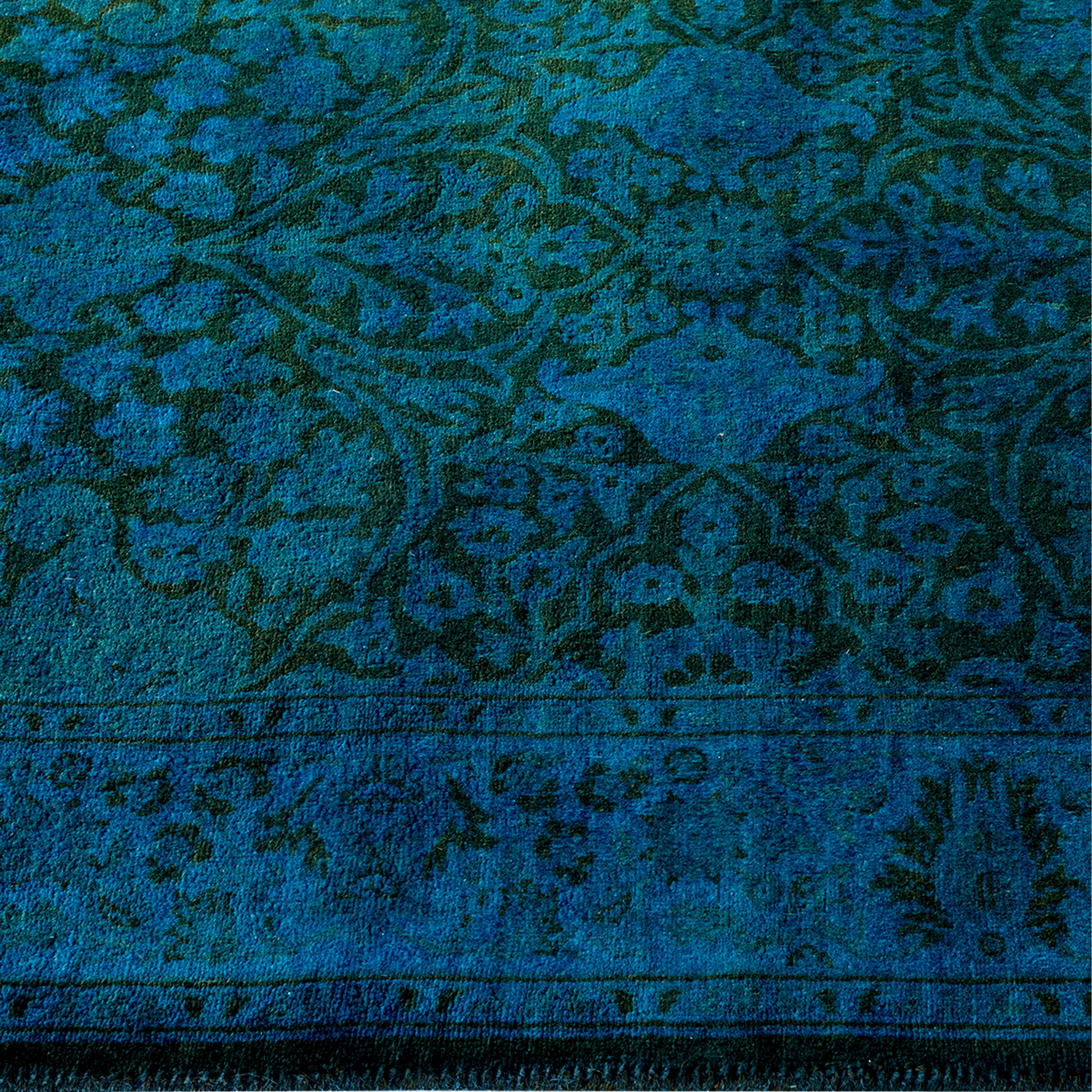 Blue Overdyed Wool Runner Rug 2'7 x 16'7 - Soft Vintage Style Area Rug for Living Room, Bedroom & Hallway
