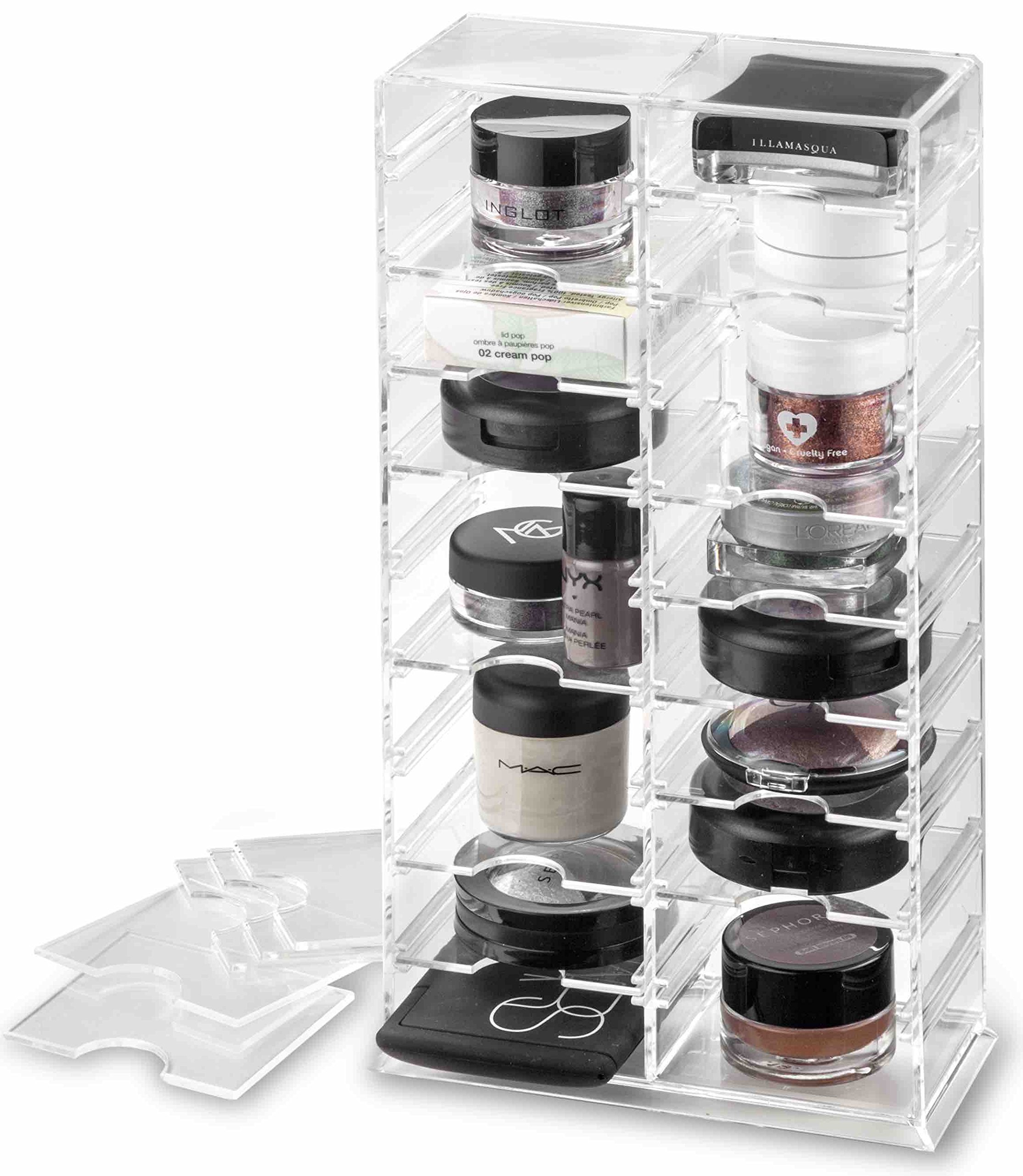 byAlegory Acrylic Makeup Organizer Tower with Removable Dividers - 20 Compartment Cosmetic Storage Container for Vanity Desk or Drawer | Clear Acrylic Beauty Organizer for Lipsticks, Brushes & Skincare Products | Perfect for Bedroom, Bathroom & Travel Makeup Storage