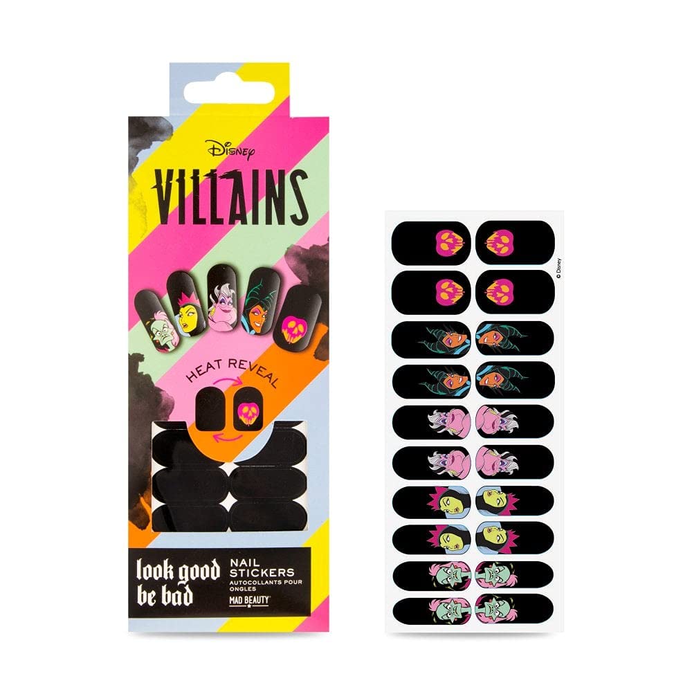 Disney Pop Villains Heat Reveal Nail Stickers - Maleficent, Cruella & More | Long-Lasting DIY Nail Art for Parties, Cosplay & Halloween