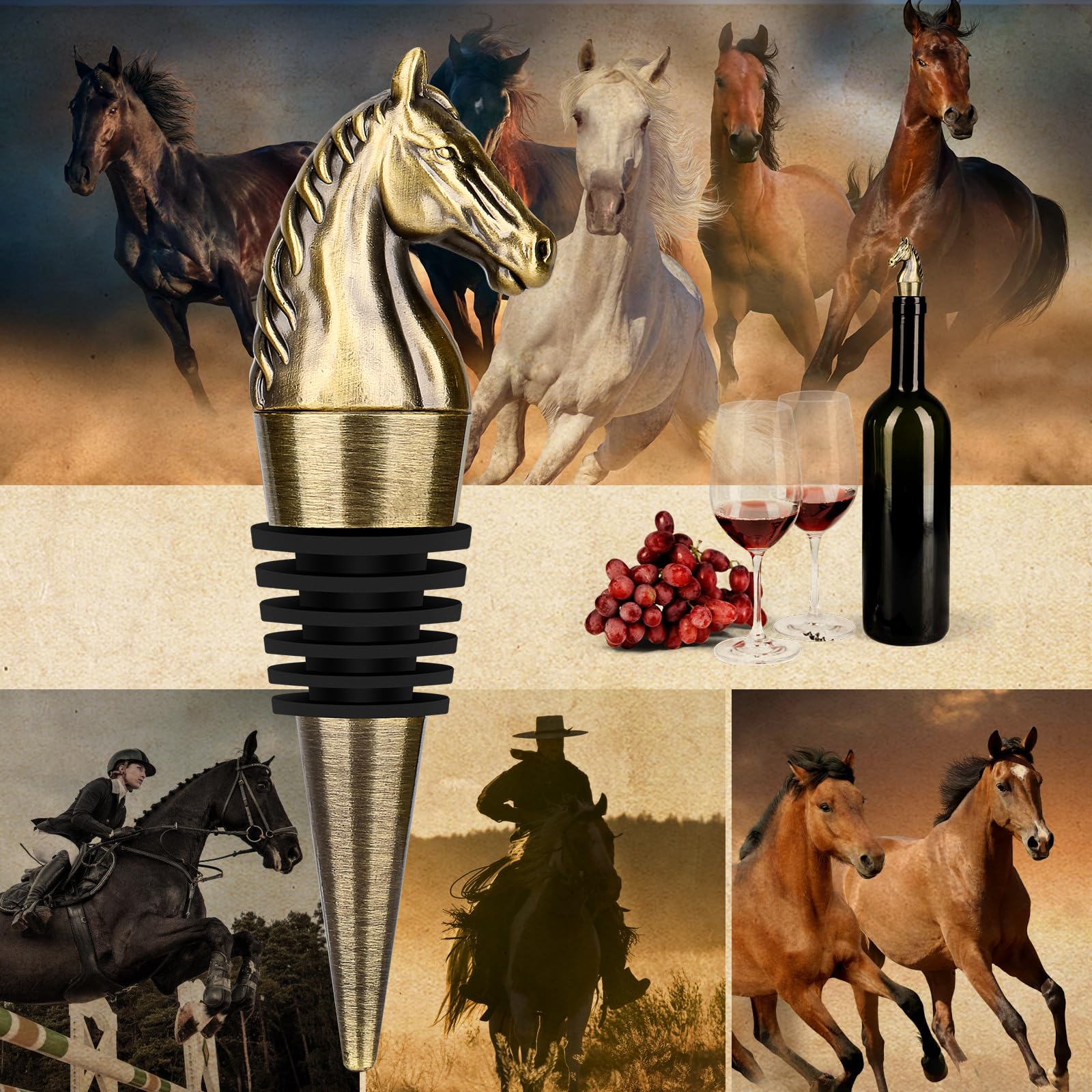 Premium Bronze Horse Head Wine Stopper - Elegant Wine Bottle Stopper for Champagne & Liquor - Unique Birthday Gift for Men & Women (Includes Gift Box) - Perfect for Wine Lovers, Housewarming Parties & Holiday Gifts