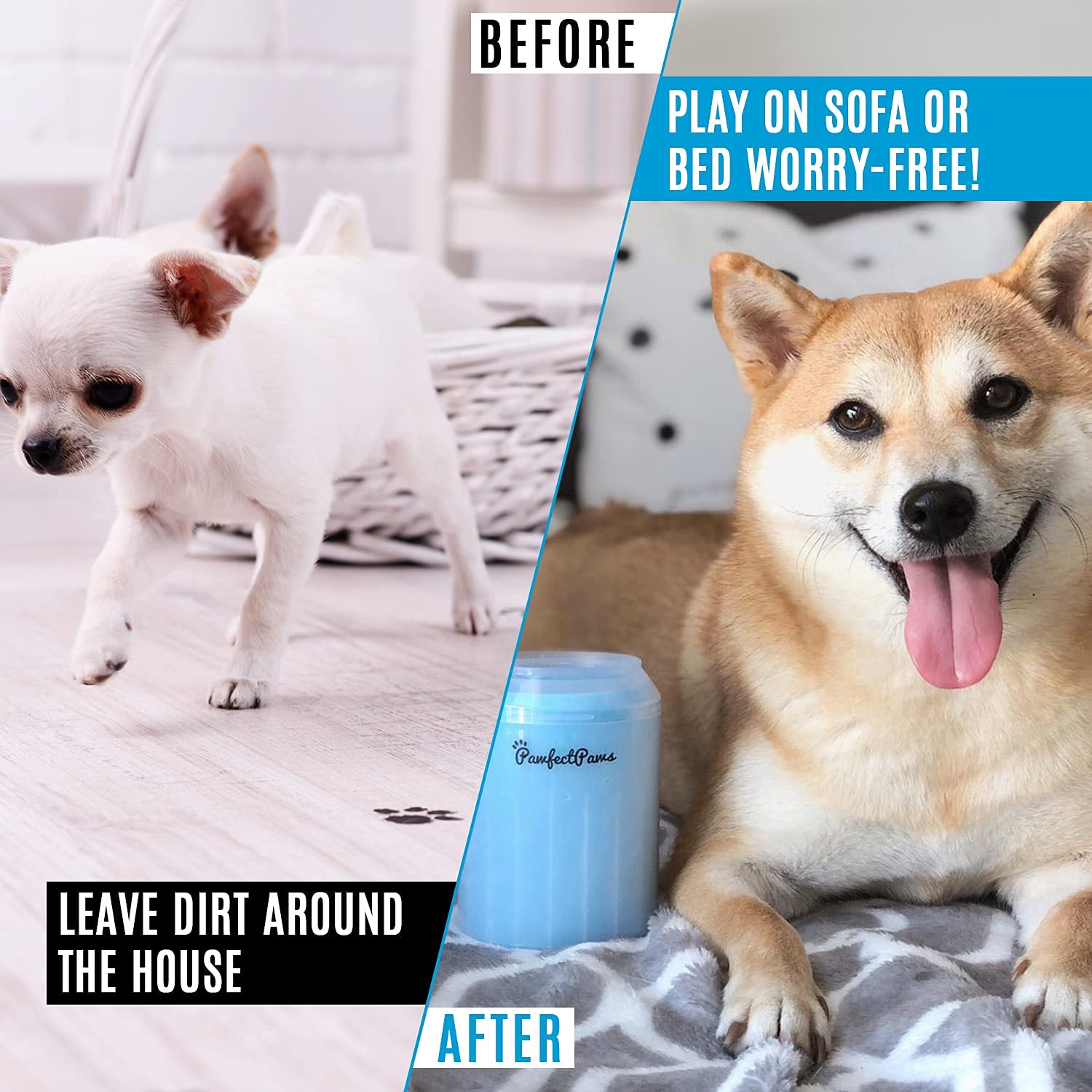 Portable Dog Paw Cleaner for Medium Dogs - Blue Pet Grooming Tool for Cleaning Dirty Paws After Walks & Outdoor Adventures
