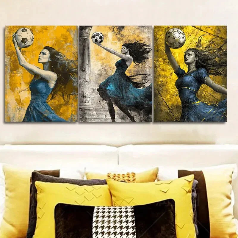 3-Piece Football Goddess Wall Art Set - Framed Canvas 40x60cm (16x24in) - High Quality Print - 100% Australian Made - Ready to Hang - Perfect for Sports Bars, Man Caves & Football Fan Bedrooms