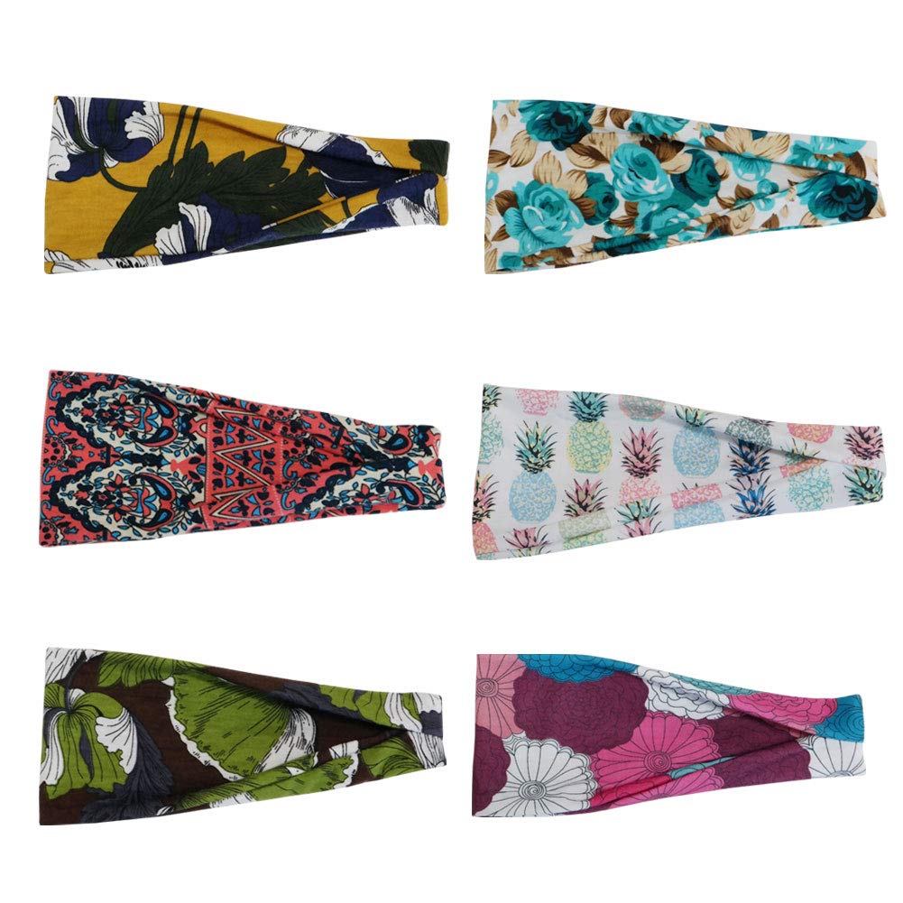 6 Pack Women's Elastic Wide Headbands - Yoga, Workout, Running & Exercise Hair Bands - Non-Slip Sports Fashion Accessories for Active Women - Perfect for Gym, Yoga Class, Jogging and Daily Wear (6pack_603)