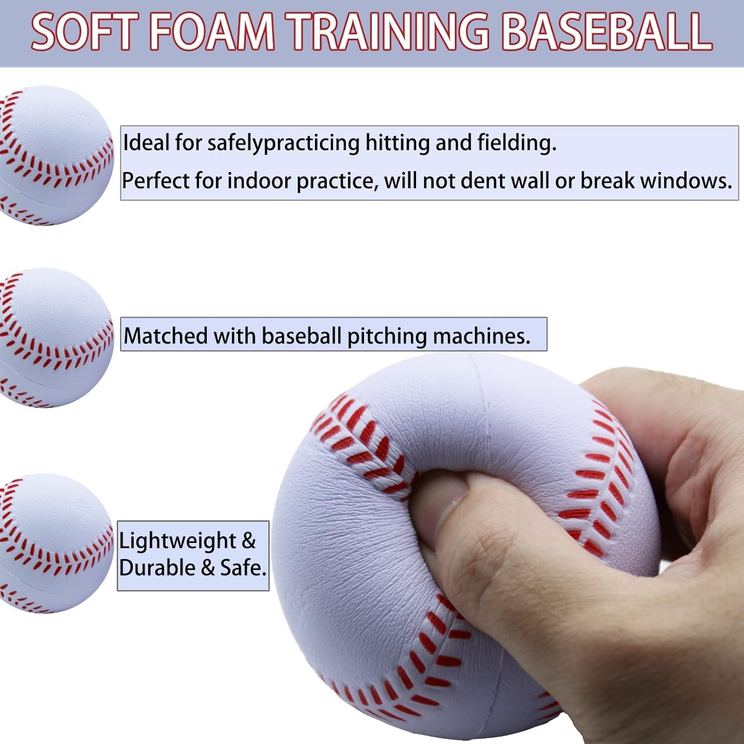 MagicOrange Foam Baseballs 20 Pack - Soft Practice Training Balls for Batting, Fielding & Pitching | Unmarked Baseballs for Kids & Adults | Perfect for Backyard Drills, Team Practice & Baseball Training