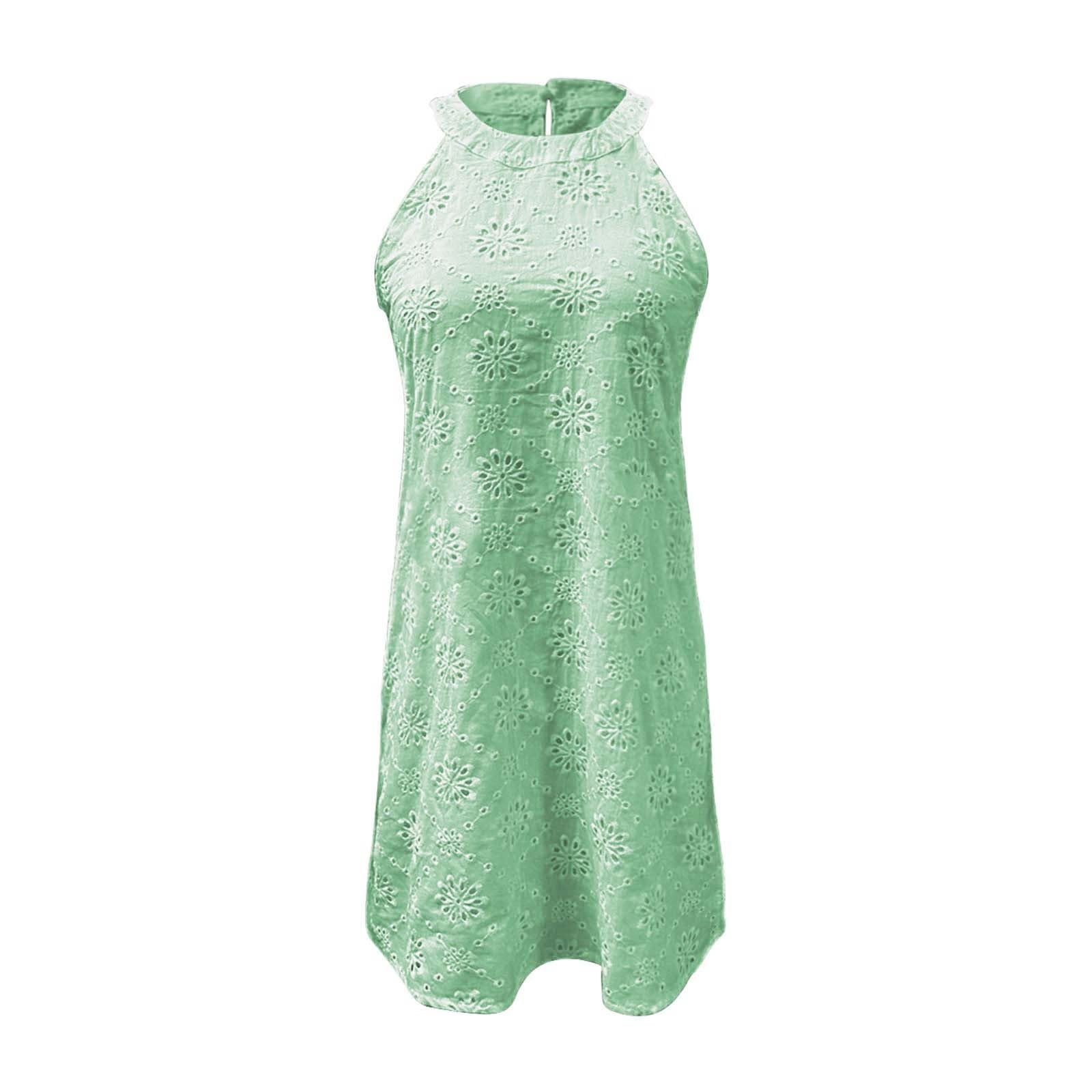 Women's Summer Dress - Cap Sleeve Babydoll Eyelet Ruffle V-Neck Mini Sundress with Pockets | Plus Size Casual Loose Fit | A-Mint Green XL | Perfect for Beach, Vacation & Outdoor Parties