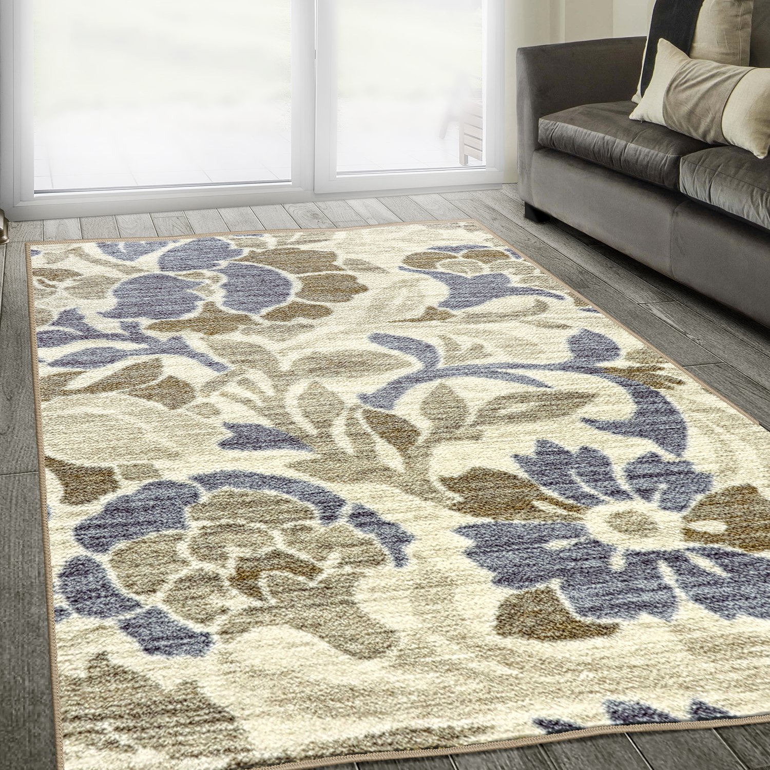 Blue Nile Mills Geometric Non-Slip Washable Indoor Area Rug - 8' x 10' Ivory Patchwork Color-Block Accent Rug with Durable Skid-Proof Foam Backing | Perfect for Living Room, Bedroom & Home Decor