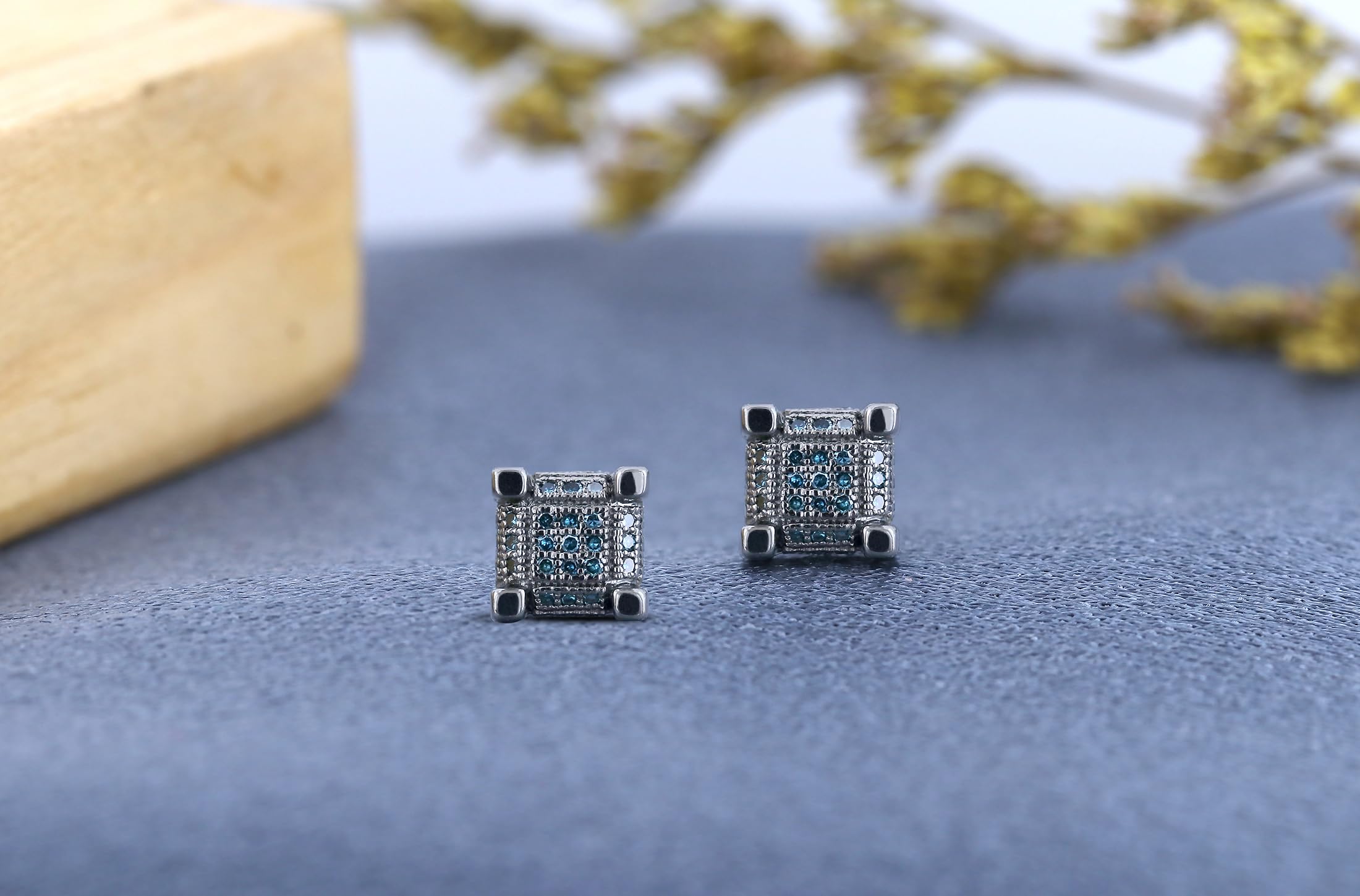 0.25ctw Round Diamond Hip Hop Cube Stud Earrings for Men - Black Plated 925 Sterling Silver | Dazzlingrock Collection | Perfect Gift for Birthday, Anniversary & Hip Hop Fashion